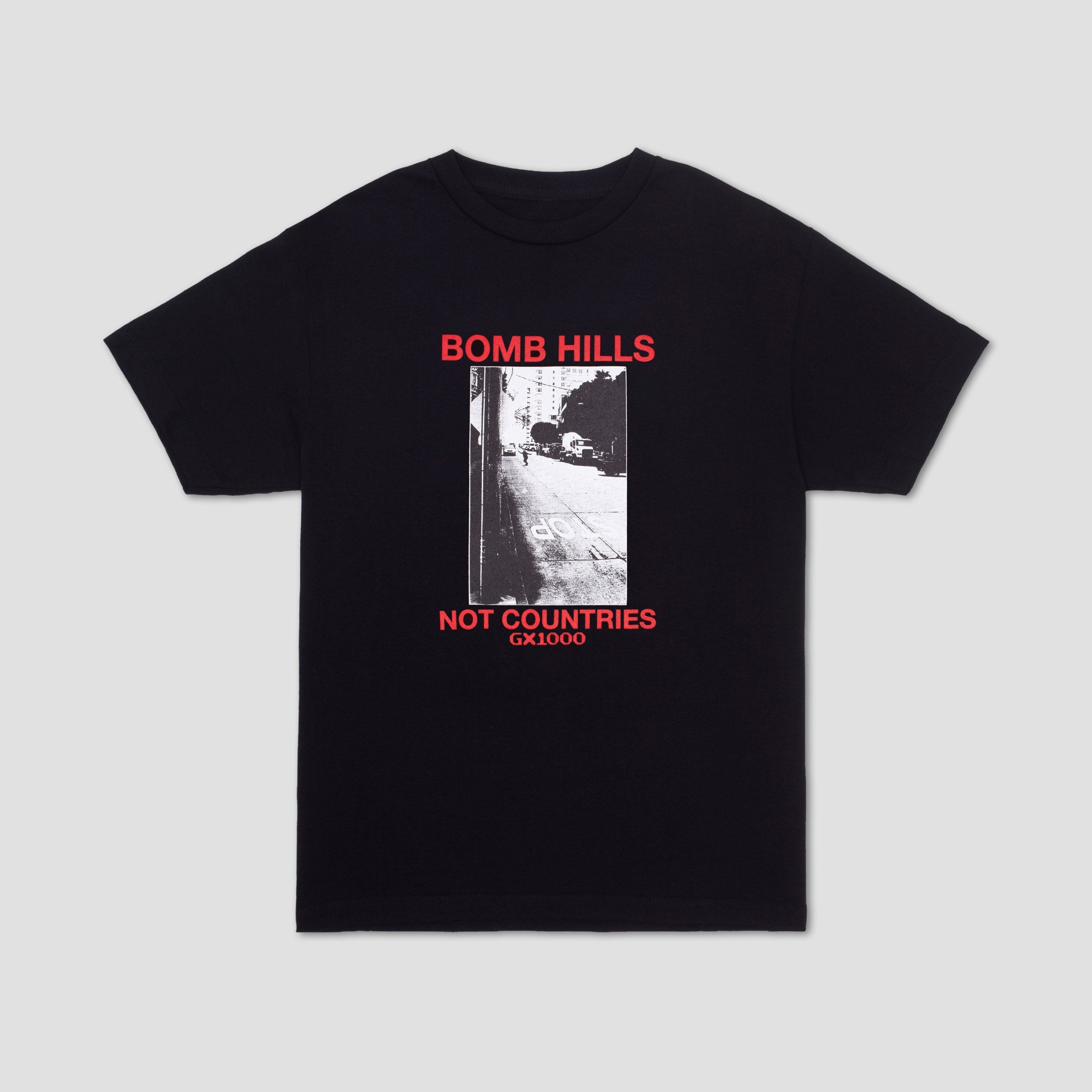 GX1000 Bomb Hills Not Countries T-Shirt Black / Red Font