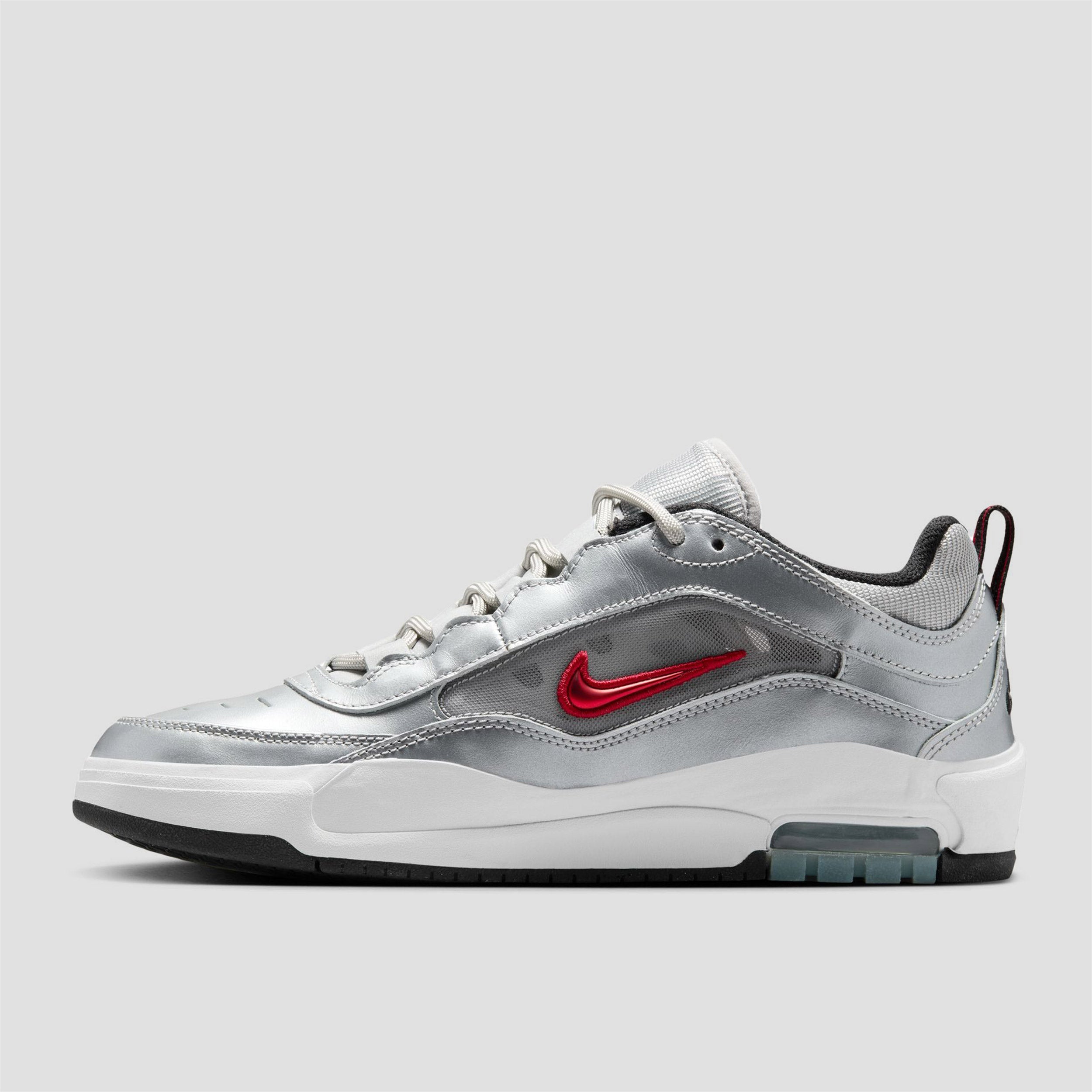 Nike SB Air Max Ishod Premium Skate Shoes Metallic Silver / Varsity Red