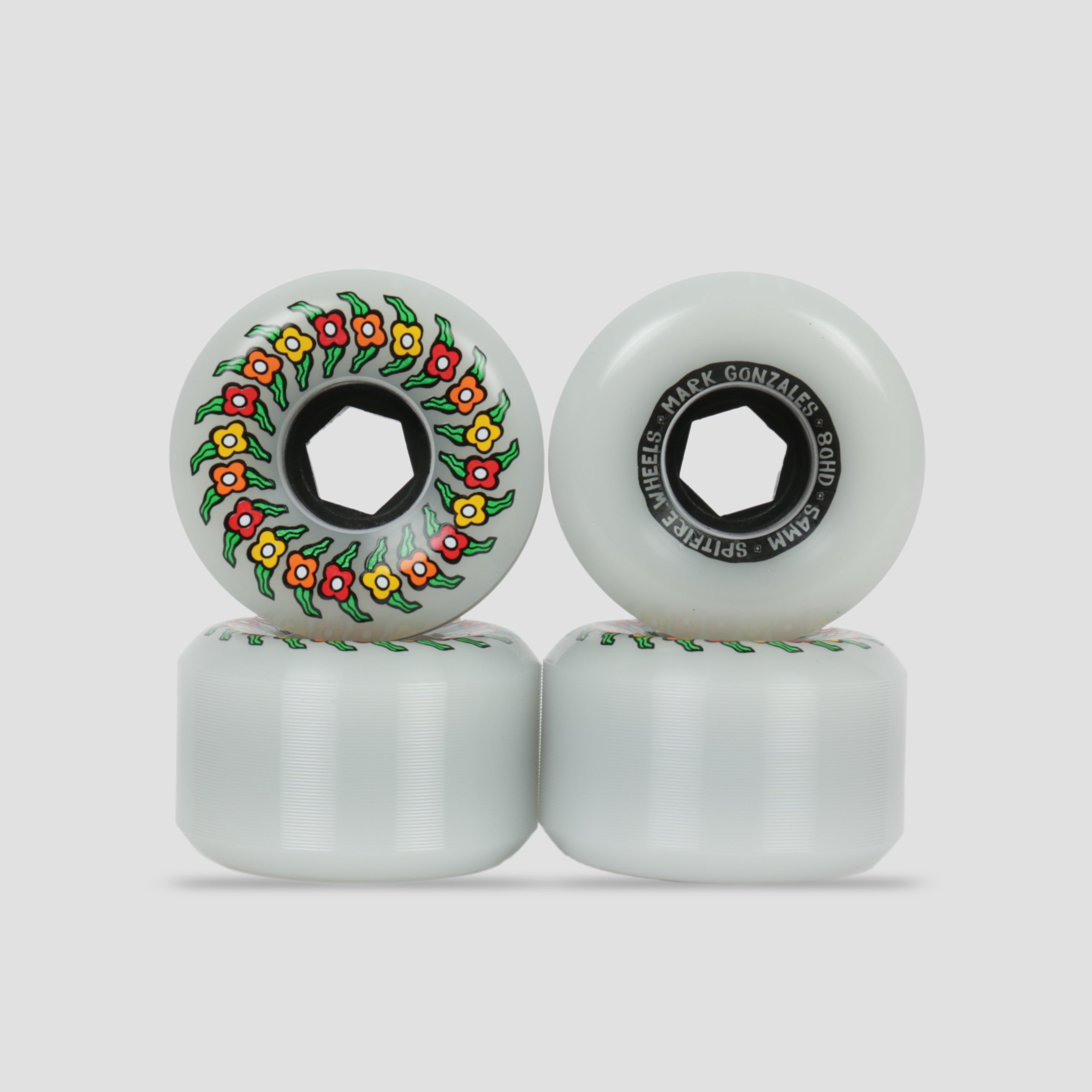 Spitfire 54mm 80HD Gonz Flower Conical Full Skateboard Wheels Clear
