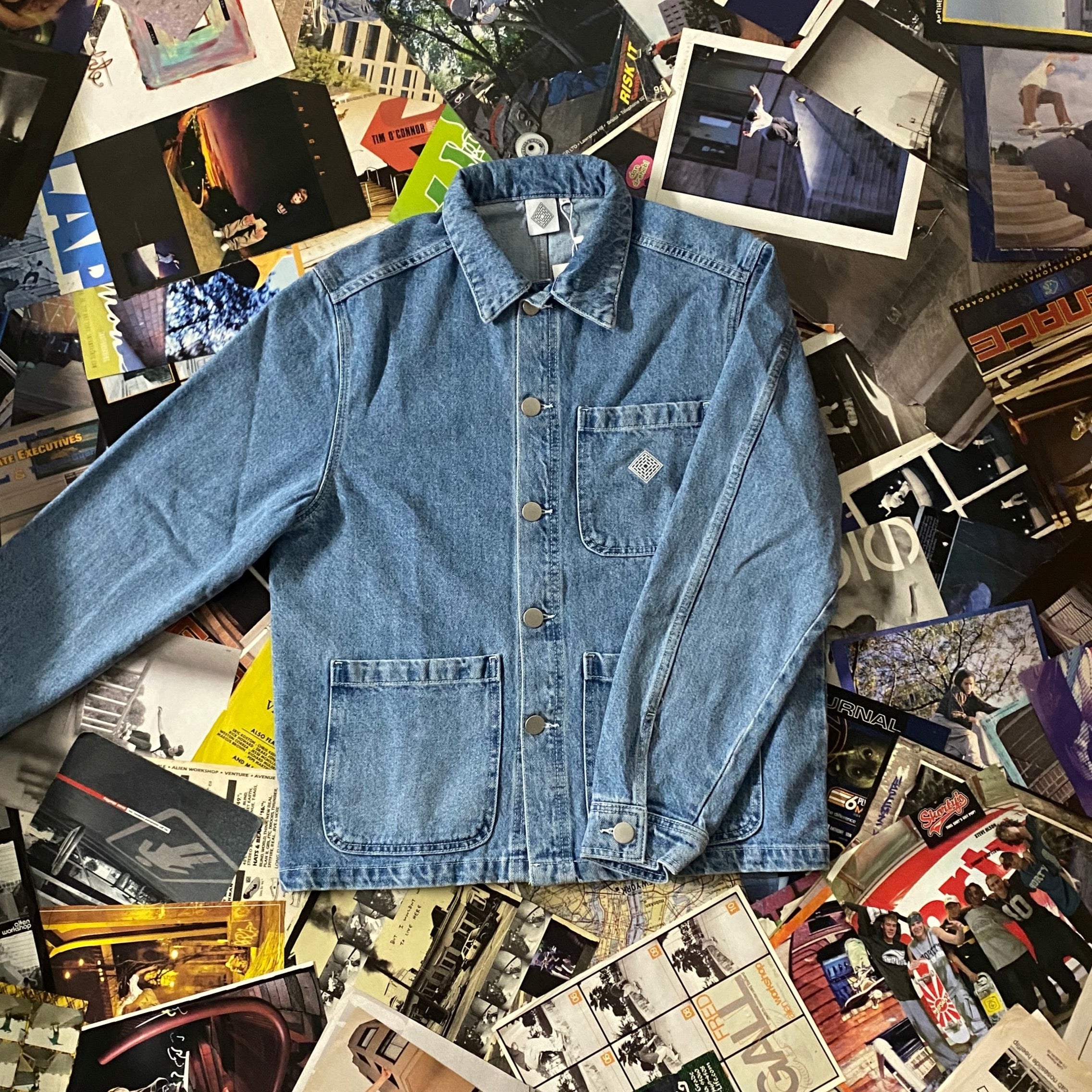 The National Skateboard Co Hirta Workers Jacket Washed Blue Denim