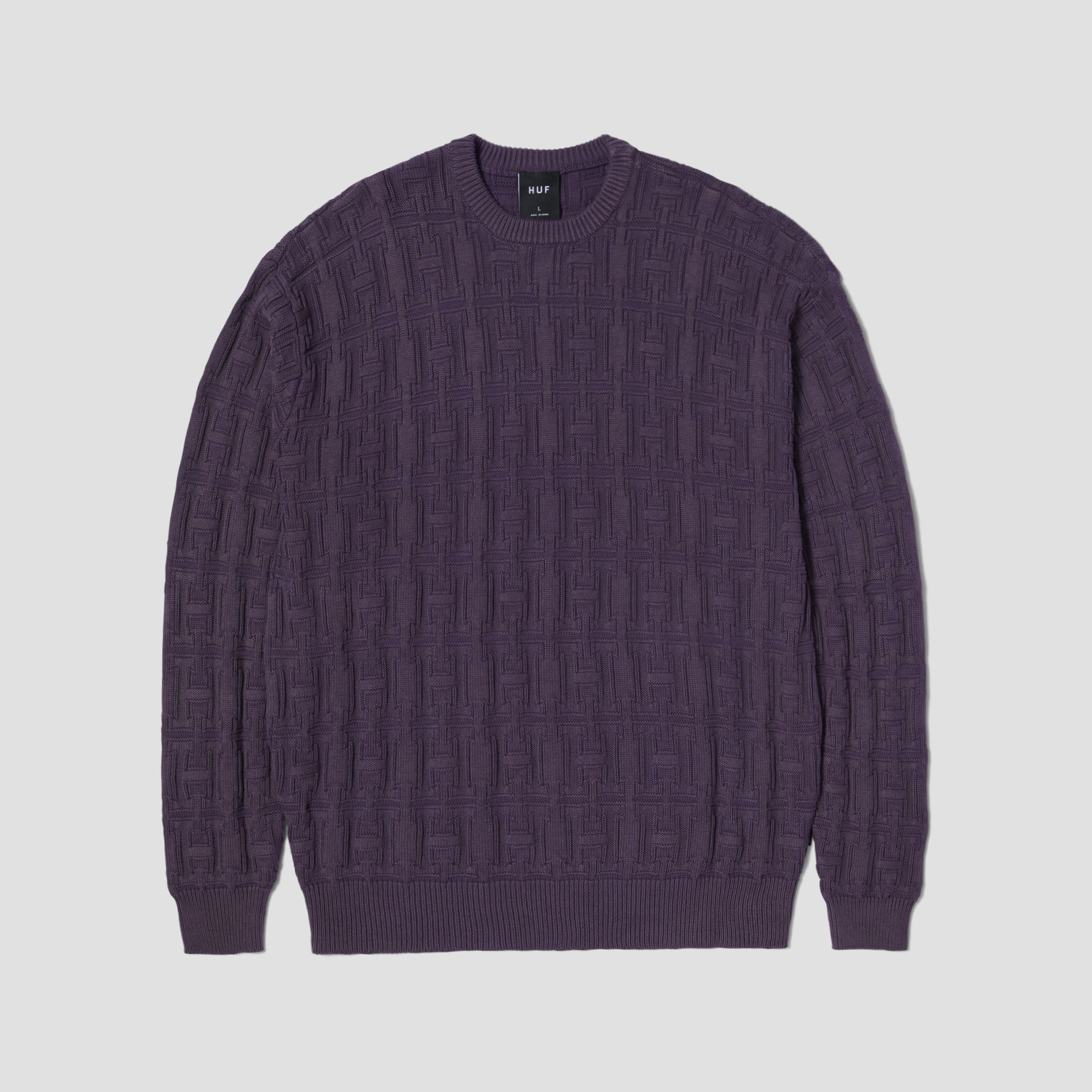 HUF Interlaced Jacquard Overdyed Crew Raisin