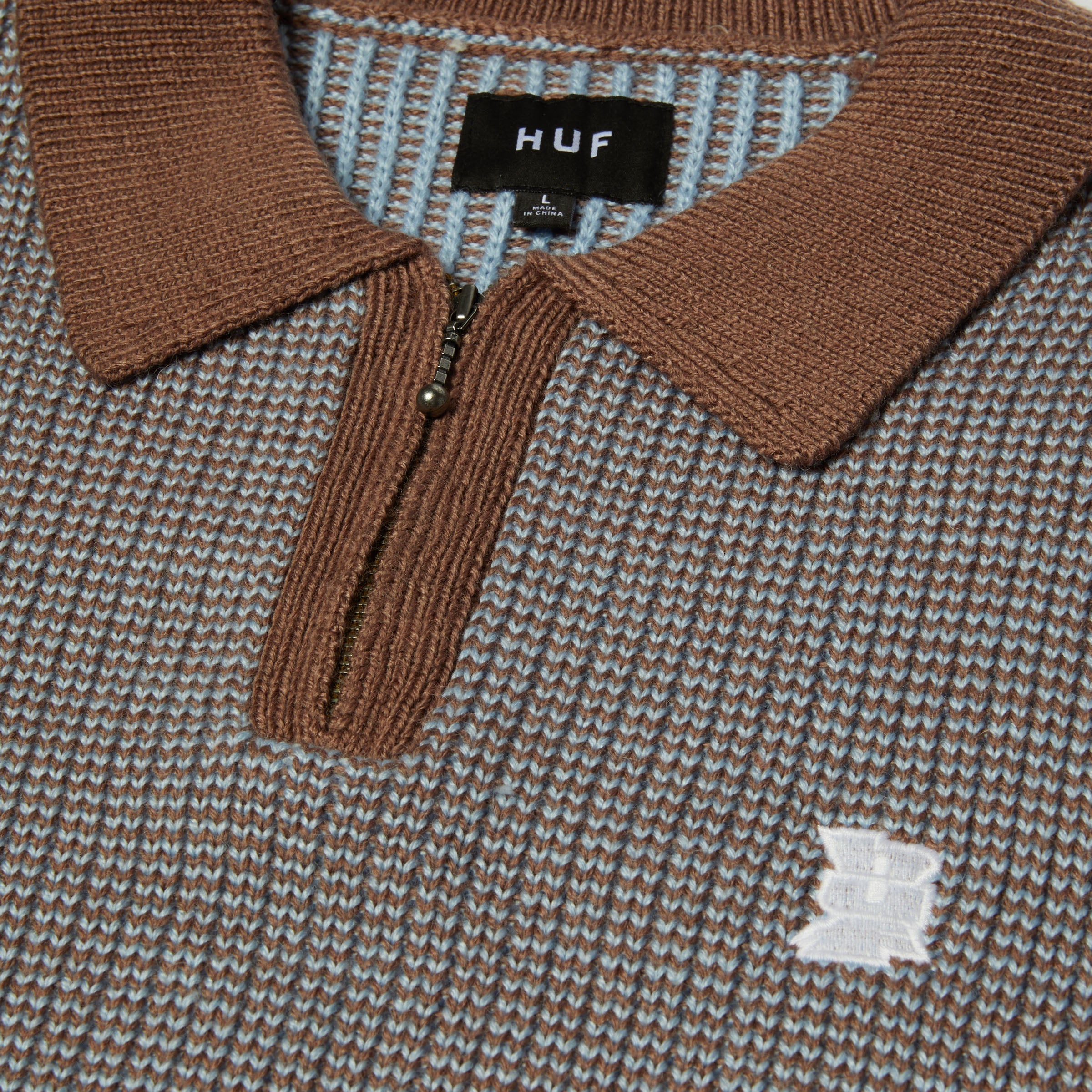 HUF Megablast Two Tone Waffle Sweater Crew Washed Blue / Moss