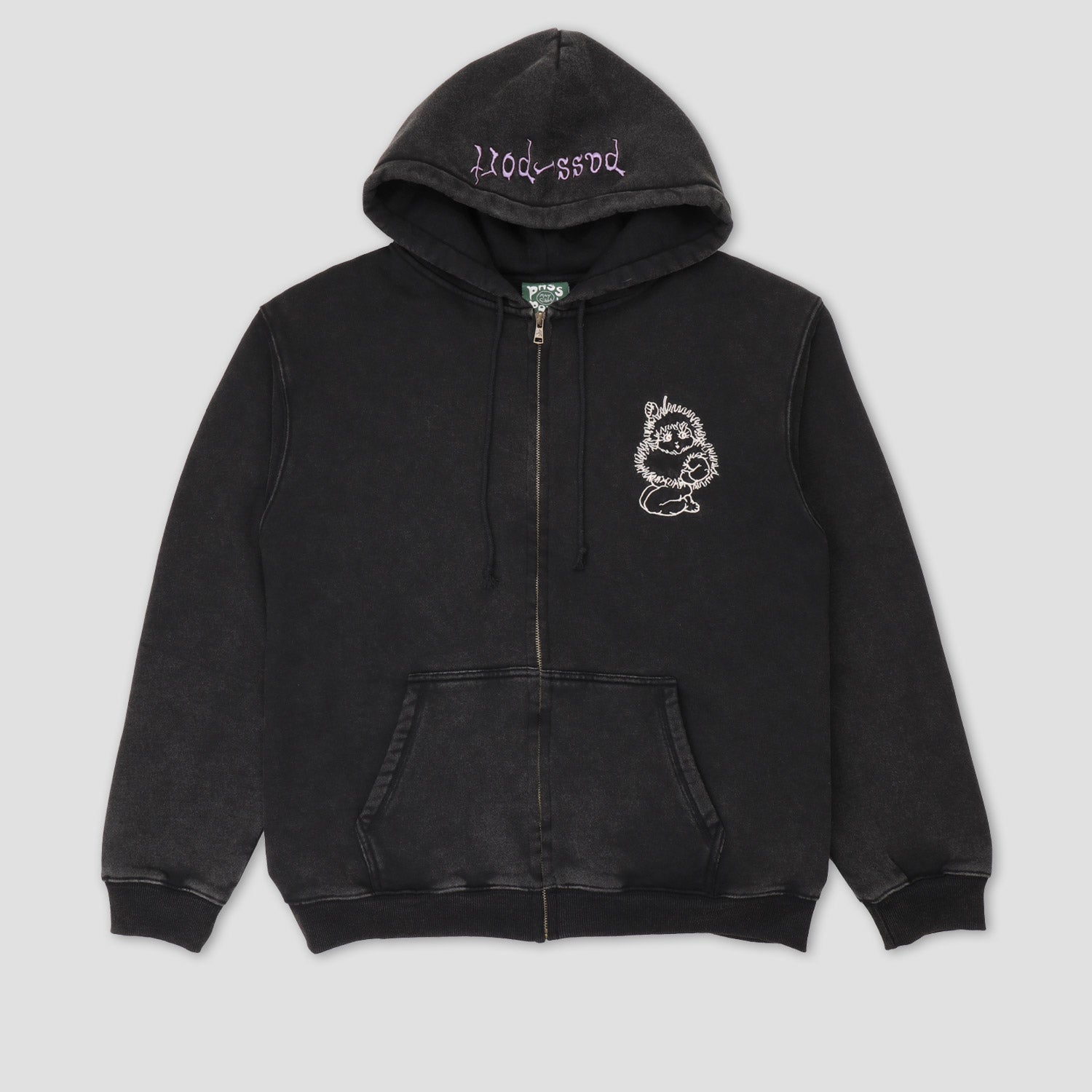Passport Webbed Bed Zip Hoodie Acid Black