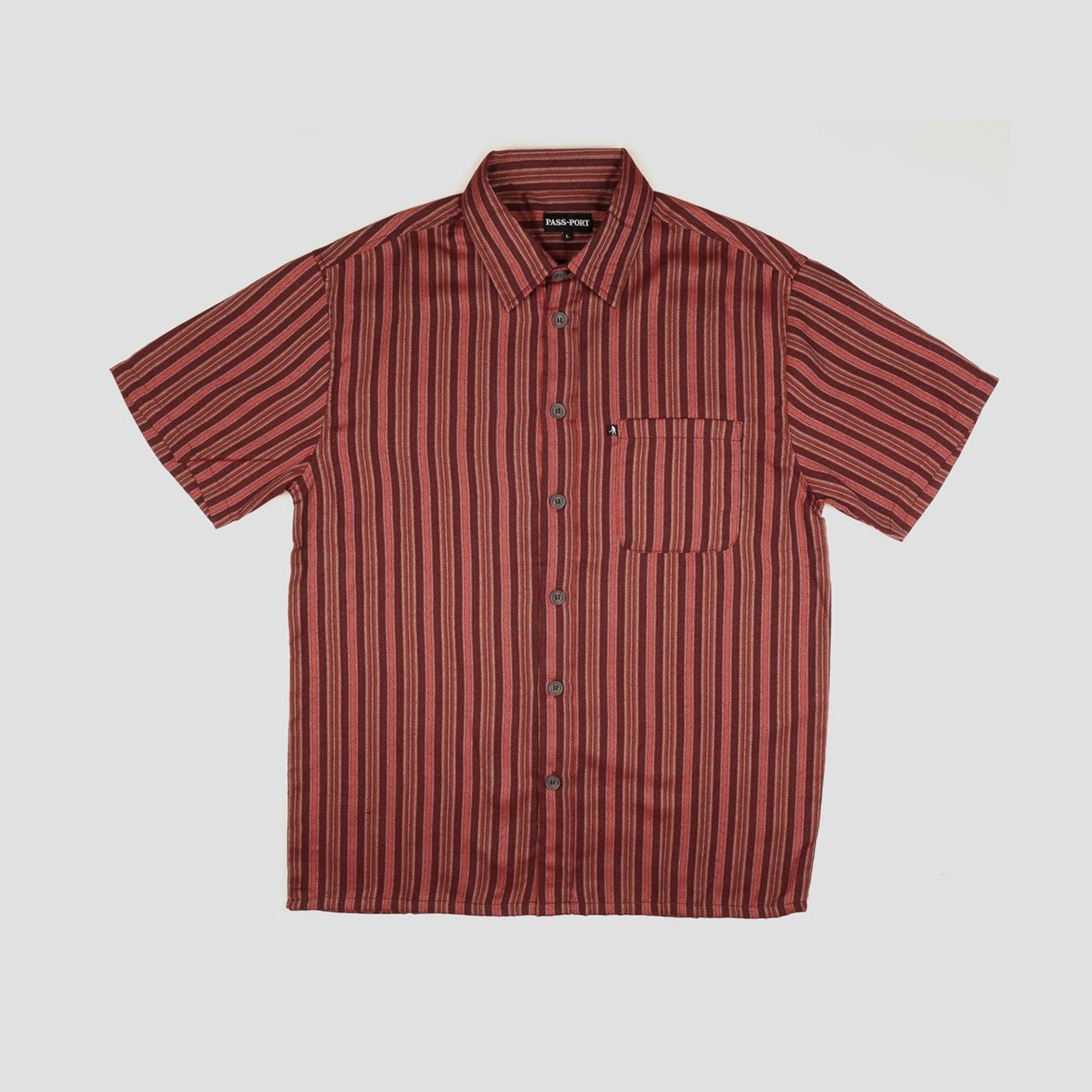 Passport Workers Stripe Shortsleeve Shirt Burgundy