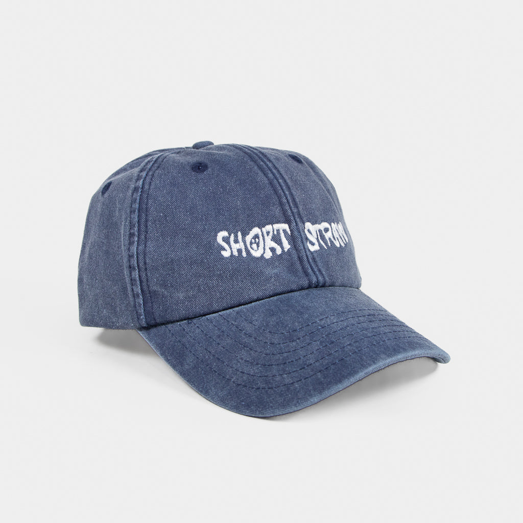 Short Straw Warped Logo Cap - Washed Denim / White