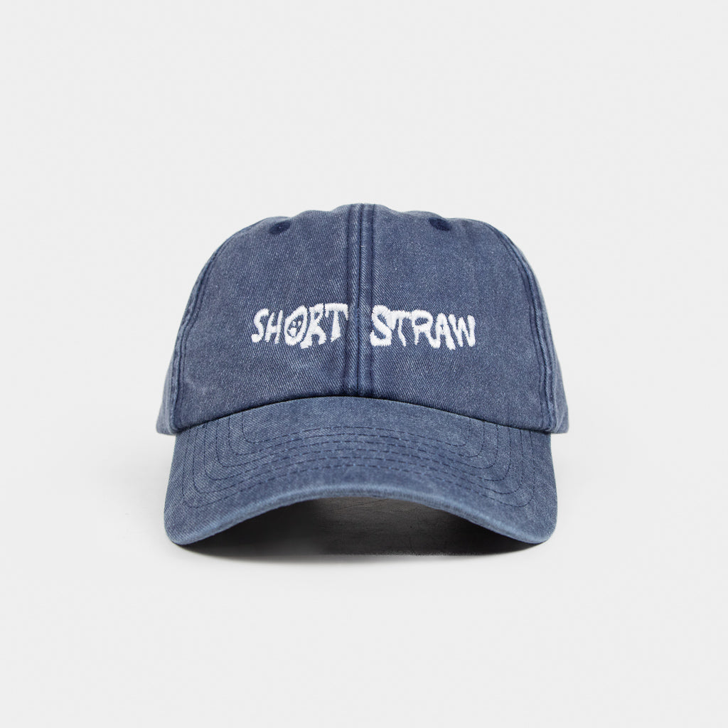 Short Straw Warped Logo Cap - Washed Denim / White