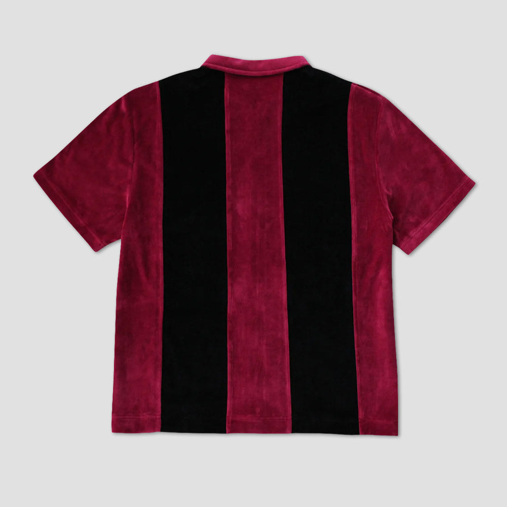 Skateboard Cafe Stripe Full Zip Velour Stripe Shirt Burgundy / Black
