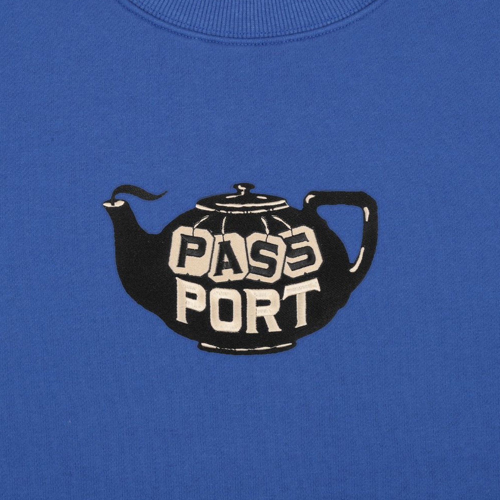 Passport Teapot Embroidery Sweater Royal Blue