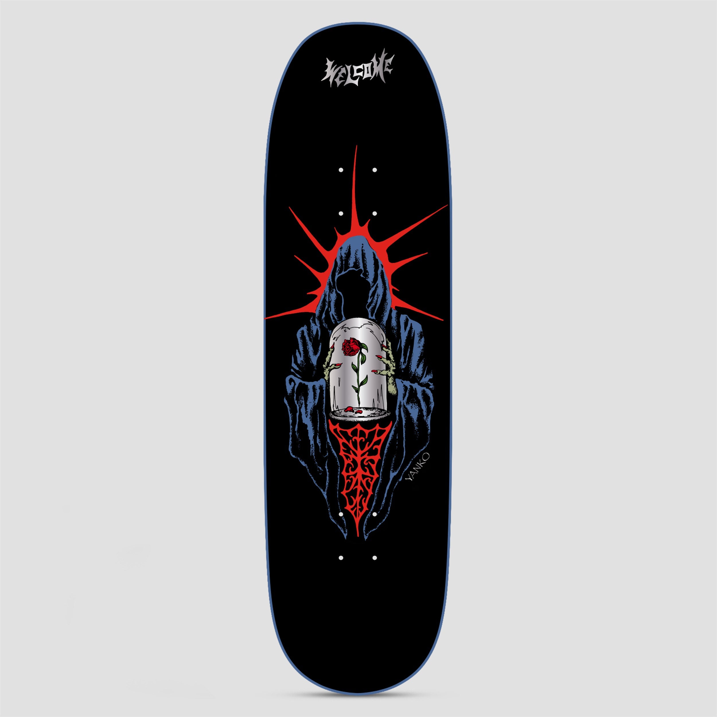 Welcome 9.0 Jake Yanko Wilted Skateboard Deck Black / Blue Dip