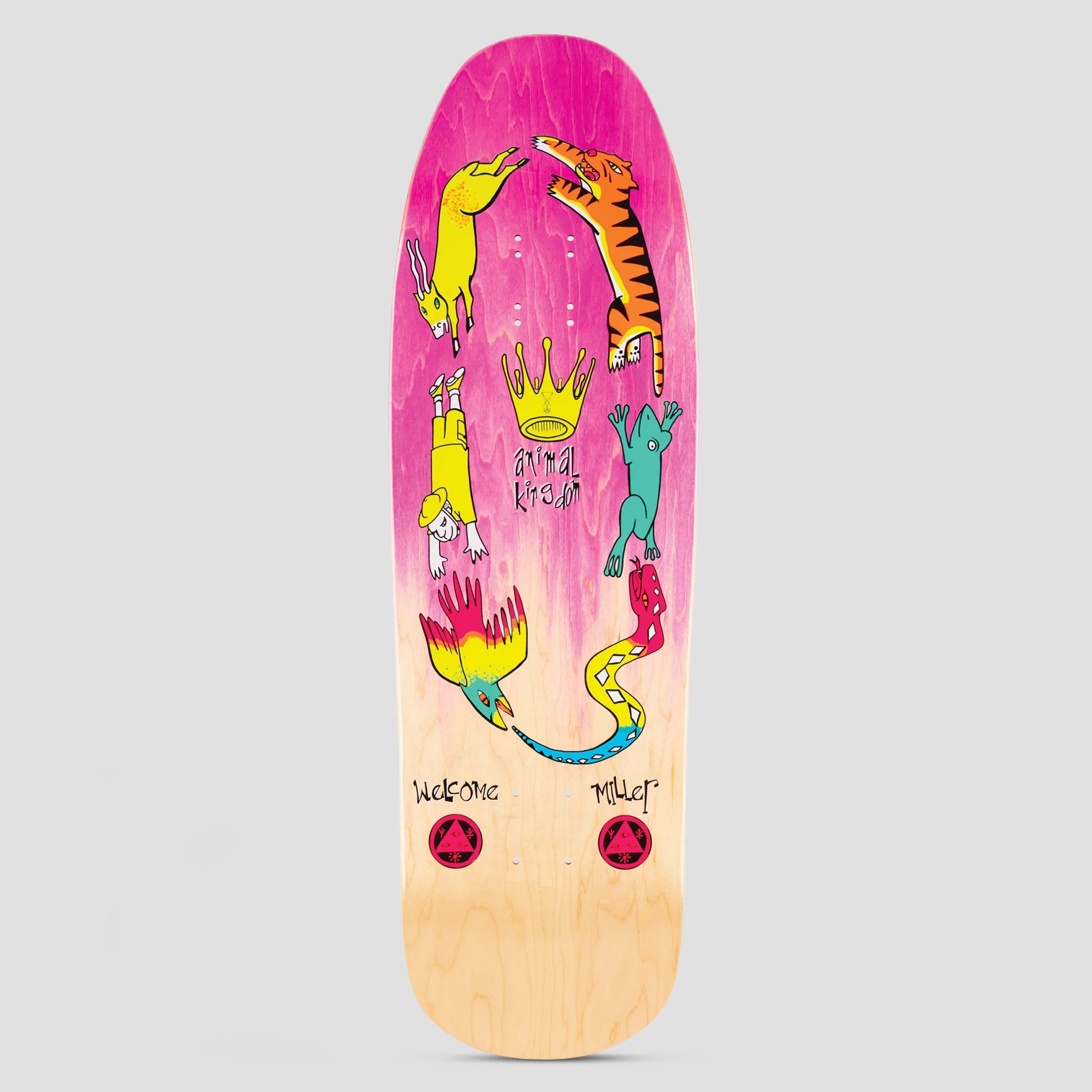 Welcome 9.6 Animal Kingdom Chris Miller Skateboard Deck Pink / Natural Stain