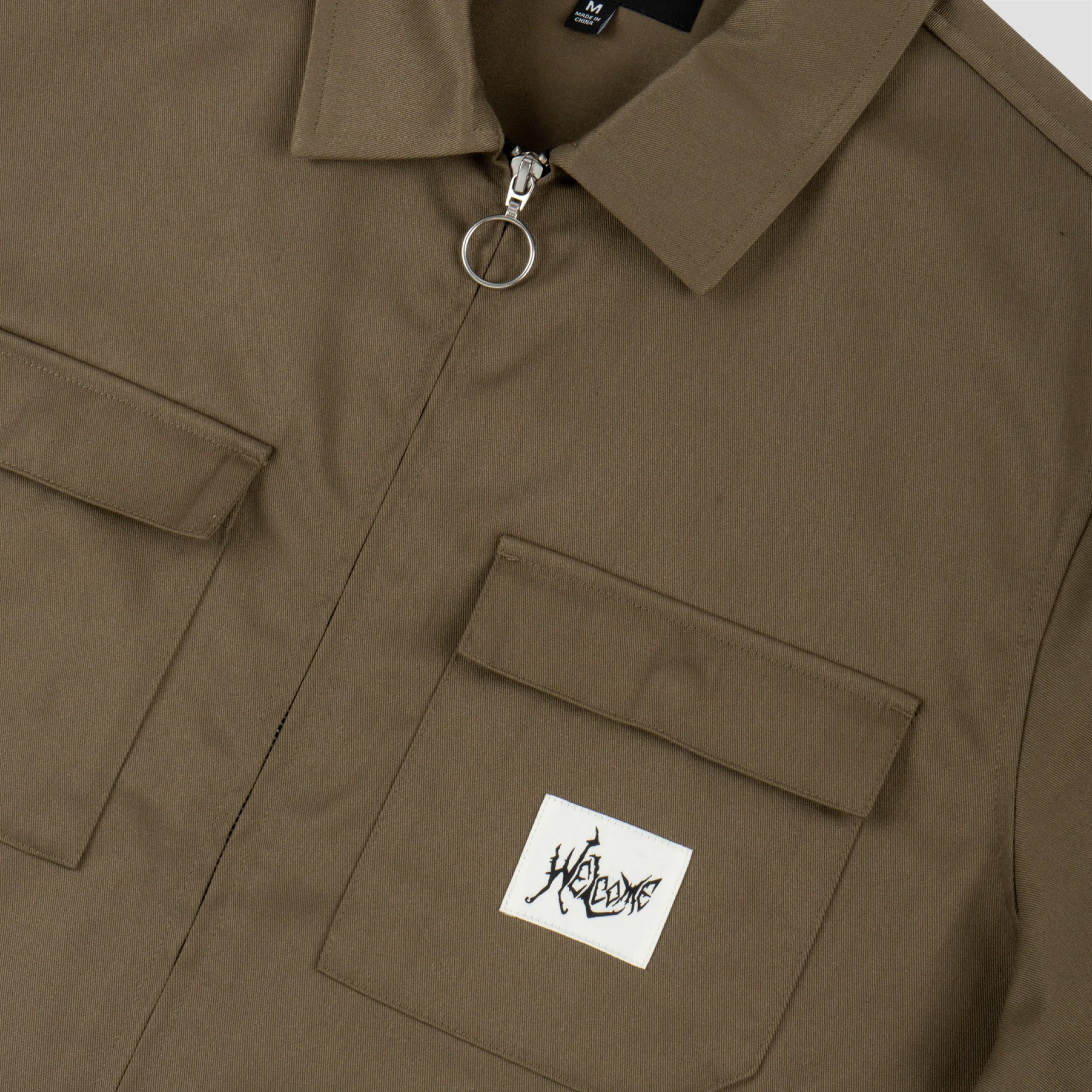 Welcome Nephilim Zip Up Twill Work Shirt Stone