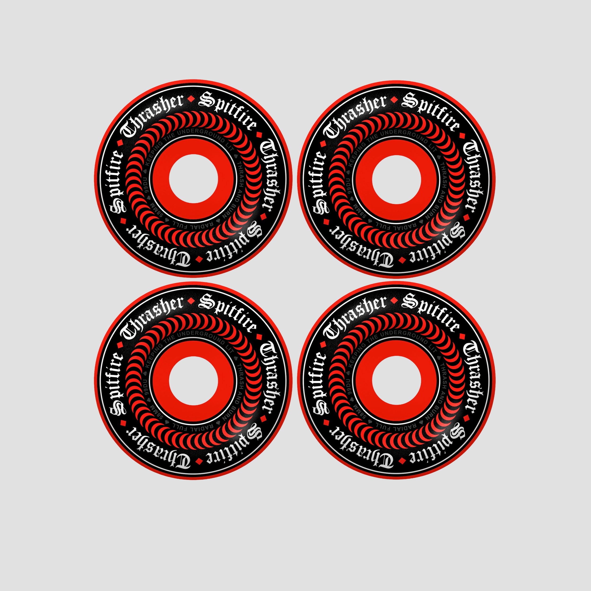 Spitfire x Thrasher 58mm Oath F4 99 Radial Full Skateboard Wheels Red