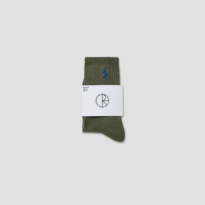 Polar No Comply Rib Socks Dusty Olive Blue