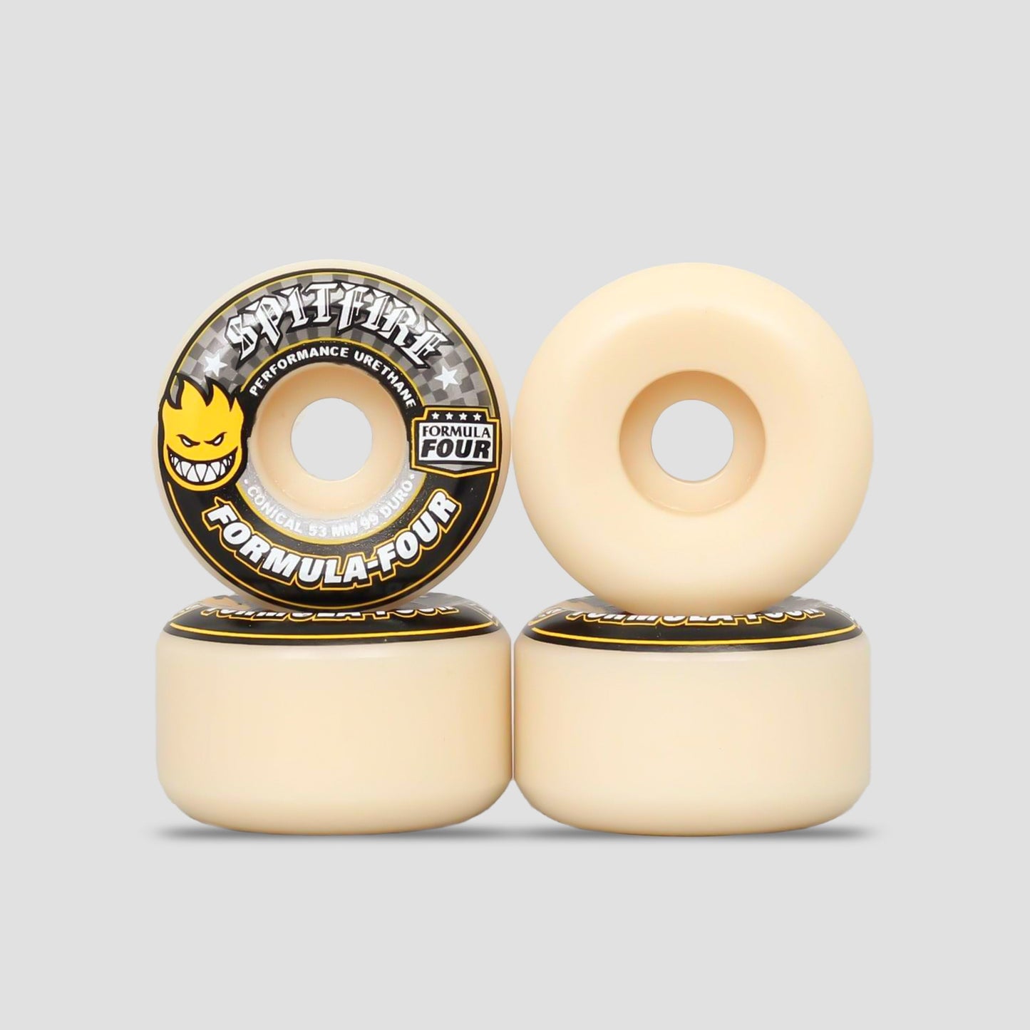 Spitfire 53mm 99DU Formula Four Conical Wheels Natural / Yellow Print