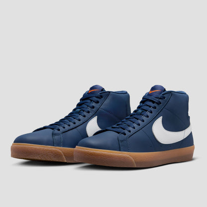 Nike SB Zoom Blazer Mid Skate Shoes Navy / White - Navy - Gum Light Brown