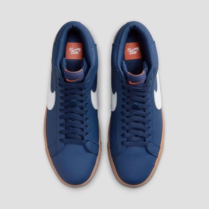 Nike SB Zoom Blazer Mid Skate Shoes Navy / White - Navy - Gum Light Brown