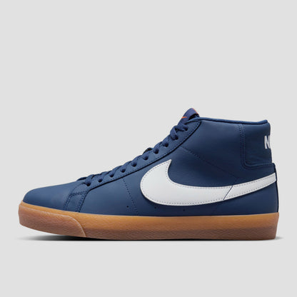 Nike SB Zoom Blazer Mid Skate Shoes Navy / White - Navy - Gum Light Brown