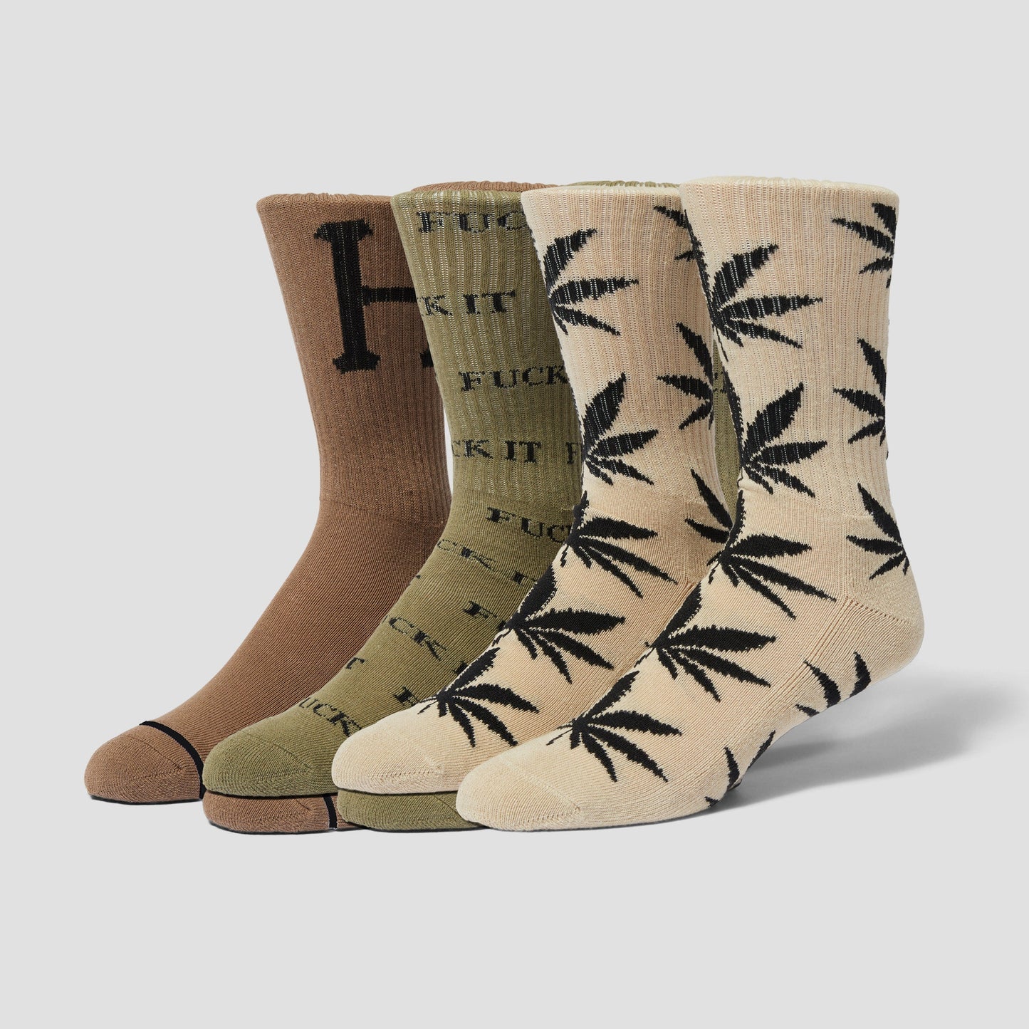 HUF Variety 3 Pack Sock Cream Olive Brown