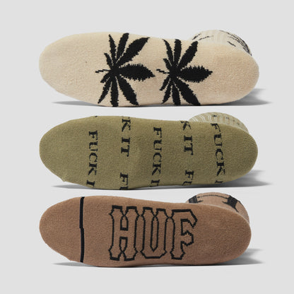 HUF Variety 3 Pack Sock Cream Olive Brown