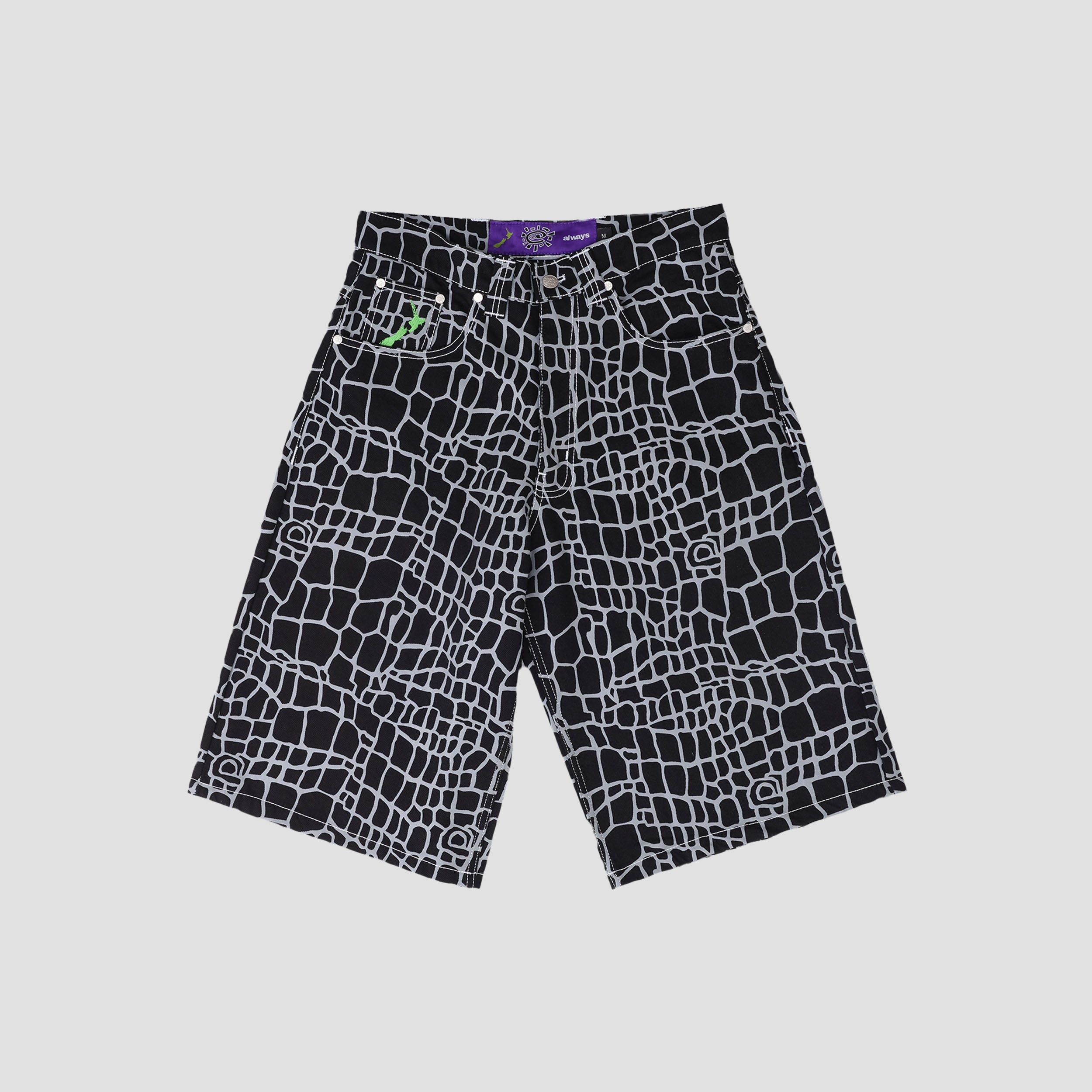 Always Croc Print Denim Shorts Black