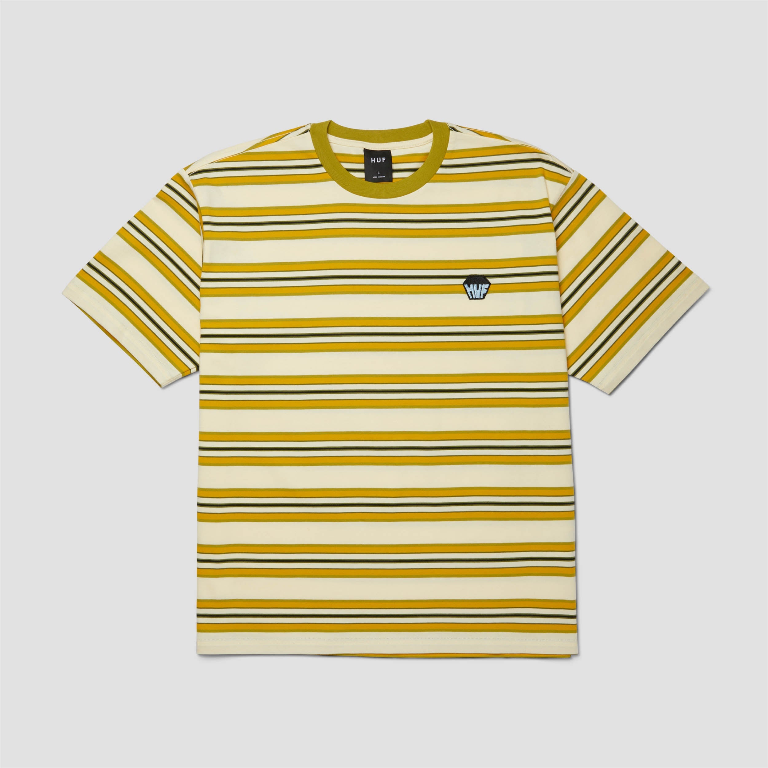 HUF Big Block Stripe Shortsleeve Boxy Top Pale Yellow