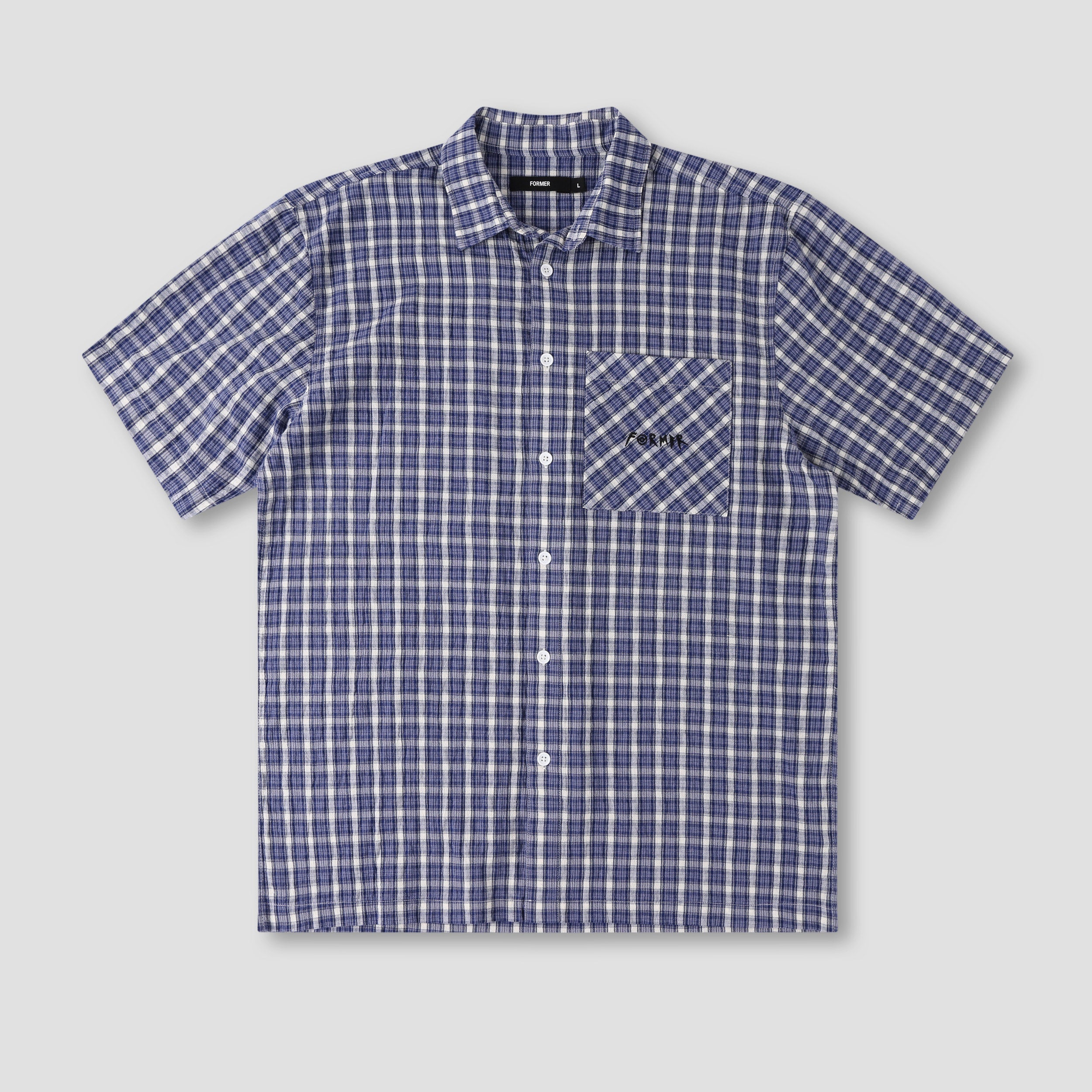 Former Manners Check Shortsleeve Shirt Vintage Navy