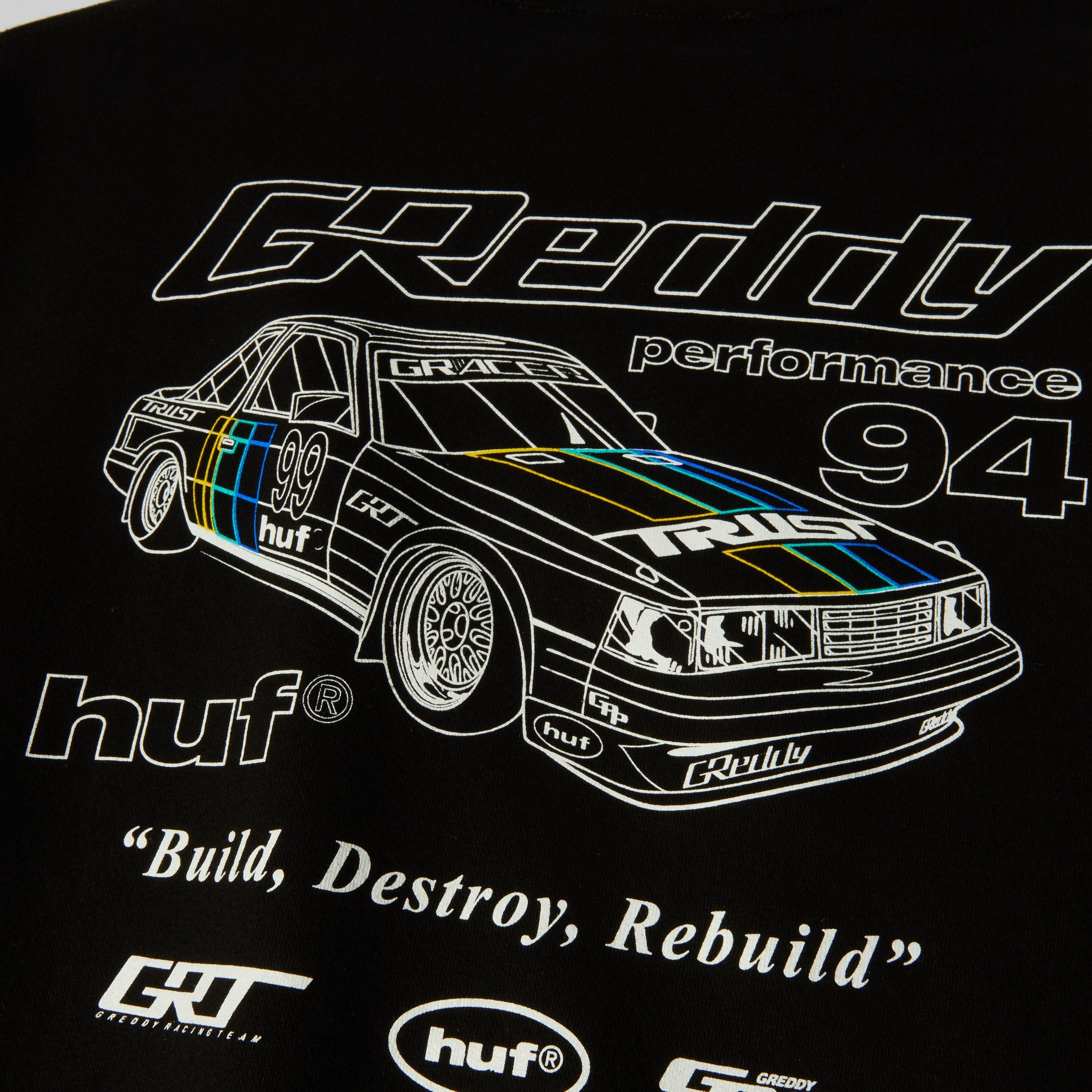 HUF x GReddy Retro Mod Crew Black