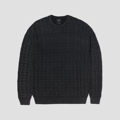 HUF Interlaced Jacquard Overdyed Crew Black