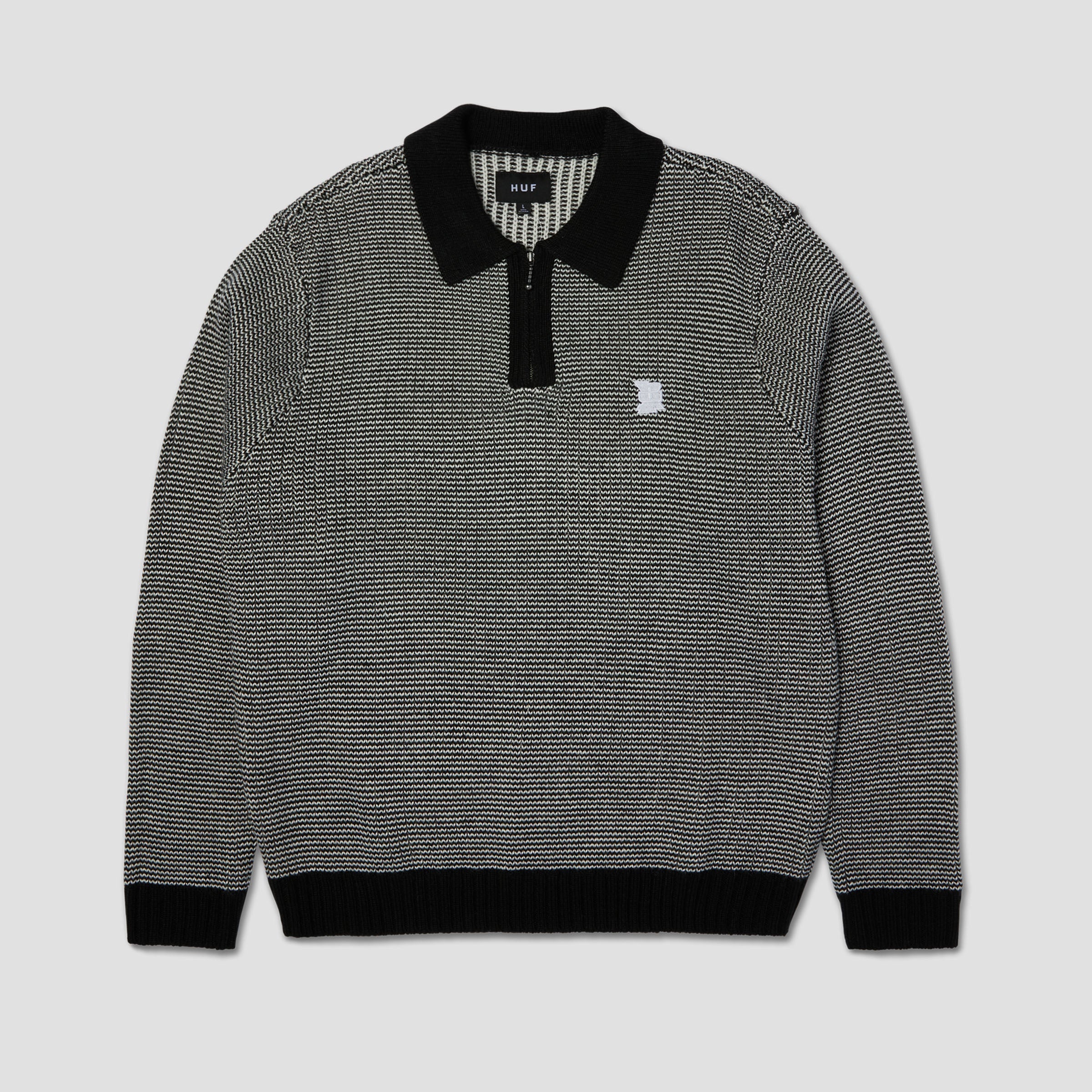 HUF Megablast Two Tone Waffle Sweater Crew Black / White