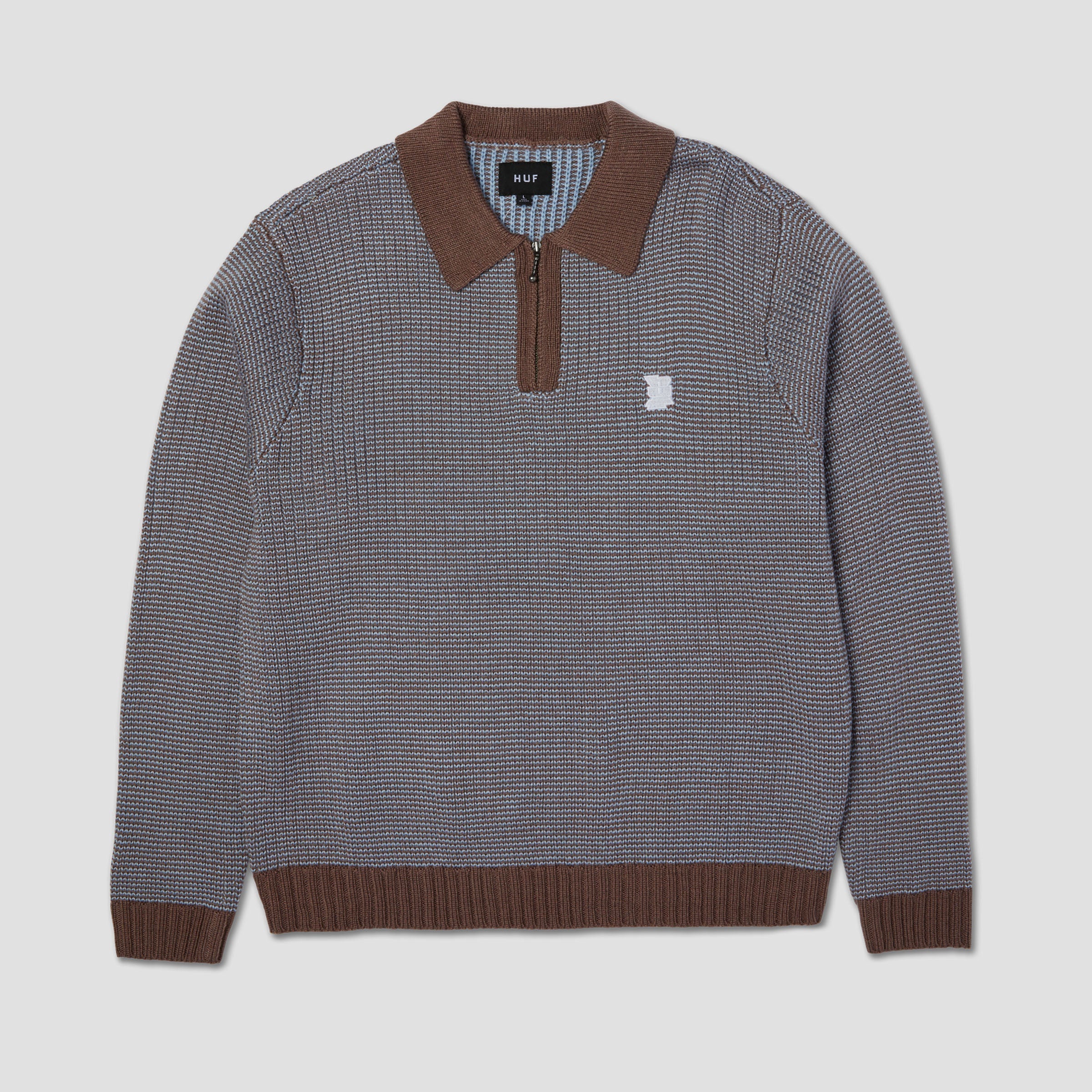 HUF Megablast Two Tone Waffle Sweater Crew Washed Blue / Moss