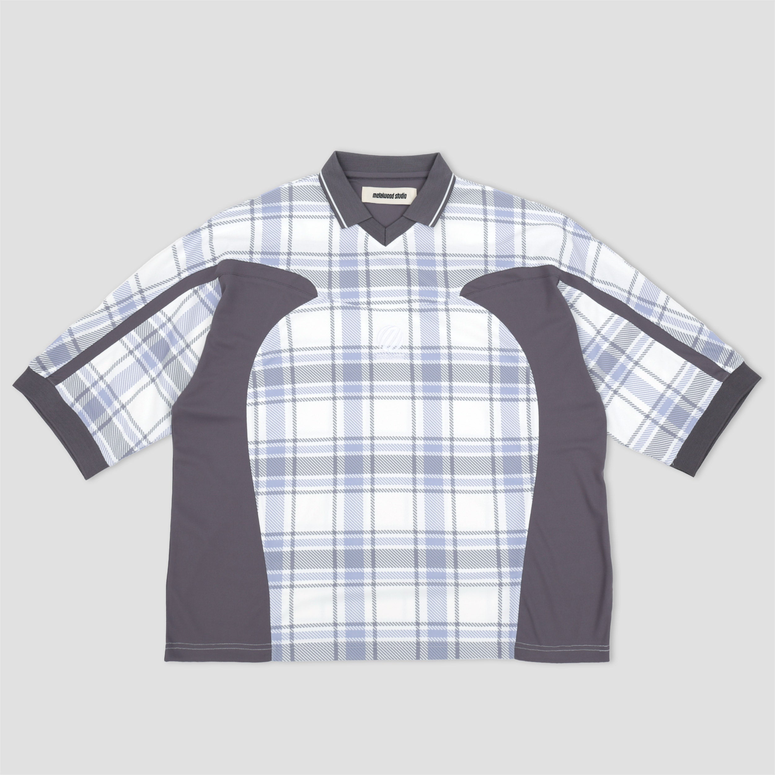 Metalwood Paneled 3/4 Sleeve Polo Ice