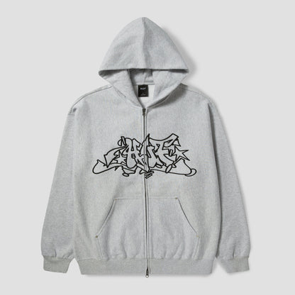 HUF Outlines Heavy Weight Full Zip Fleece Heather Grey