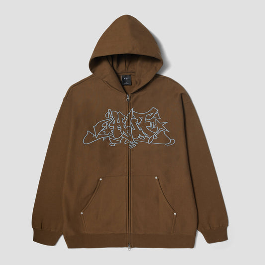 HUF Outlines Heavy Weight Full Zip Fleece Brown