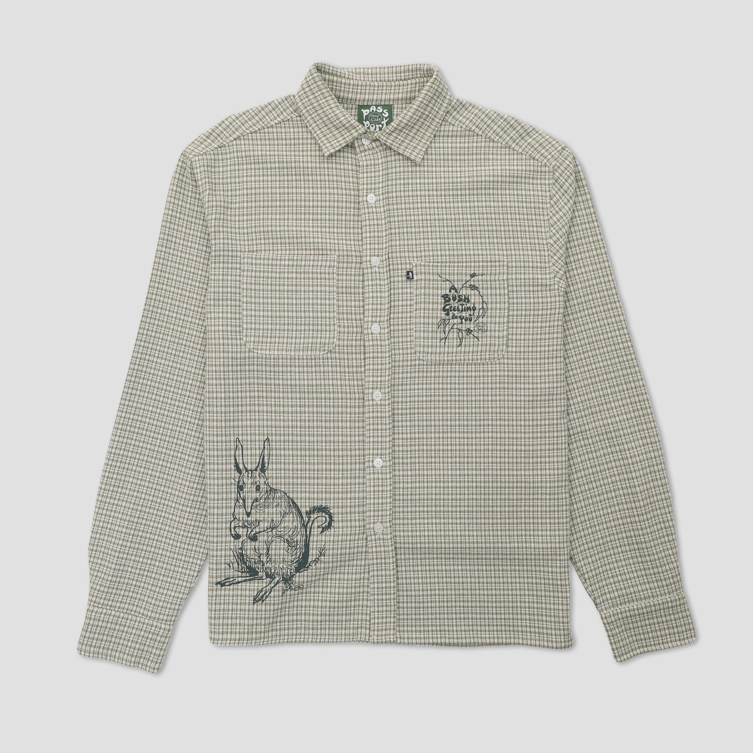 Passport Bush Greeting Workers Check Longsleeve Shirt Moss Green