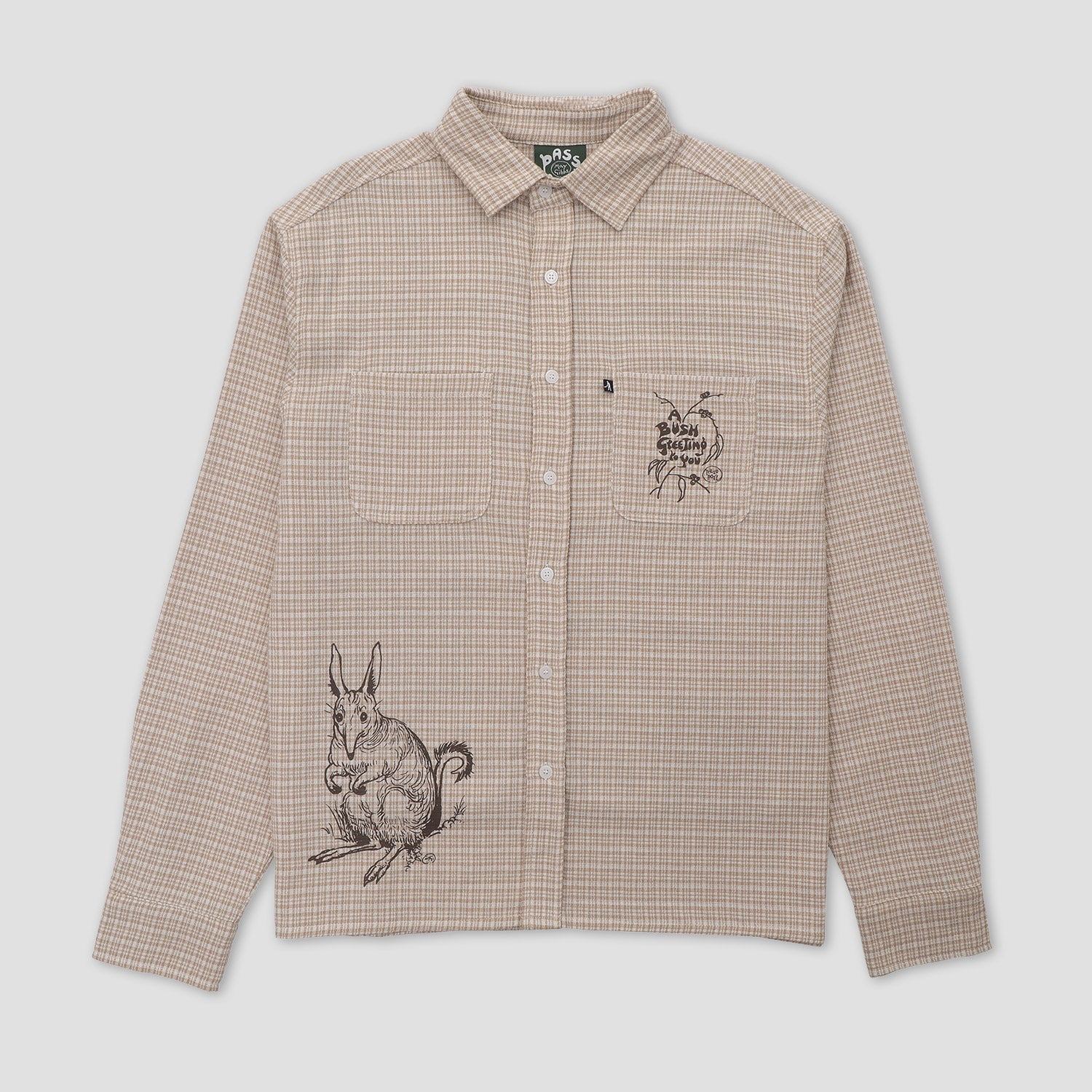 Passport Bush Greeting Workers Check Longsleeve Shirt Tan