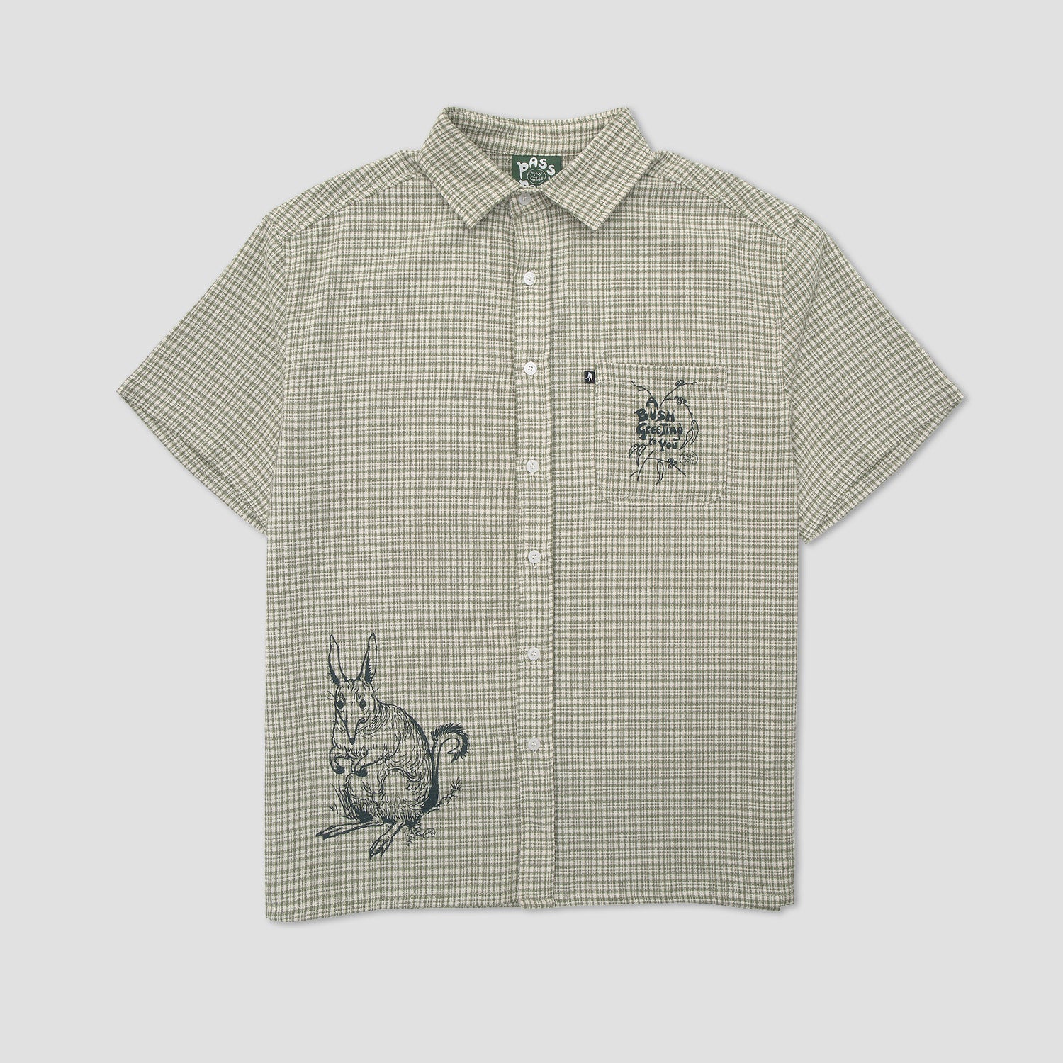 Passport Bush Greeting Workers Check Shortsleeve Shirt Moss Green