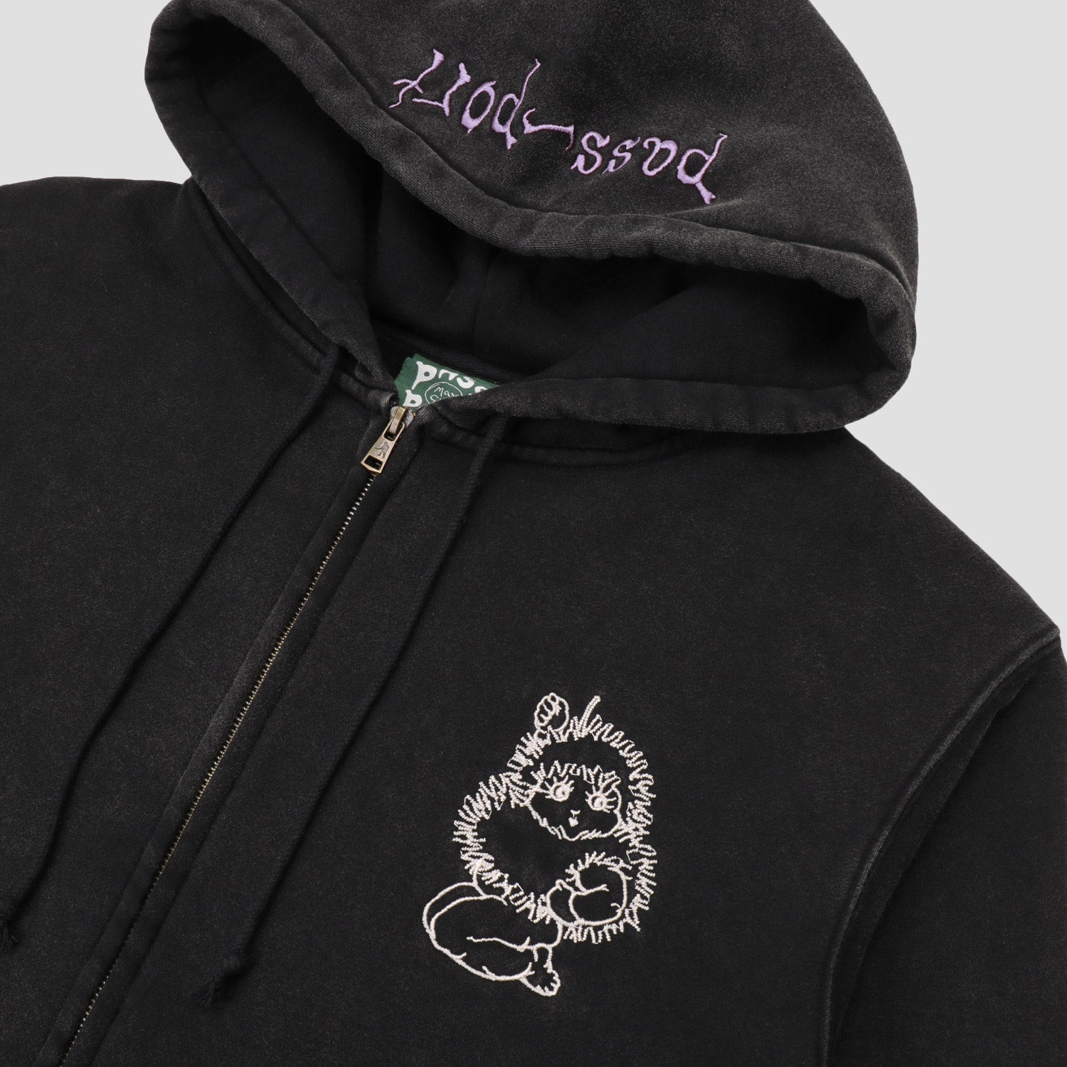 Passport Webbed Bed Zip Hoodie Acid Black