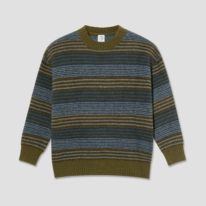 Polar George Sweater Crew Blue Green Stripe