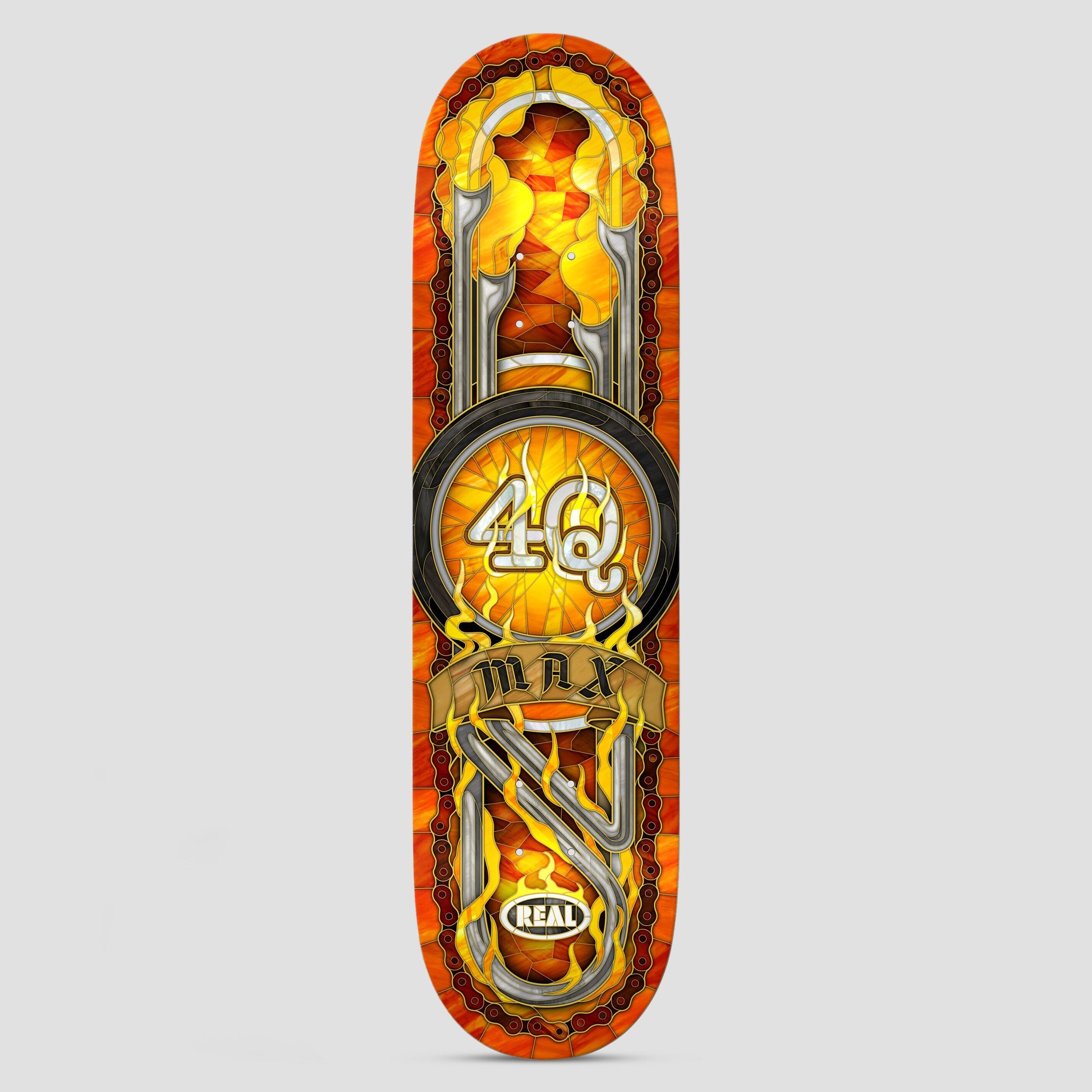 新品 REAL x 4Q CATHEDRAL 8.06 海外正規品 Real 8.06 Max Schaff 4Q Cathedral Skateboard Deck Orange