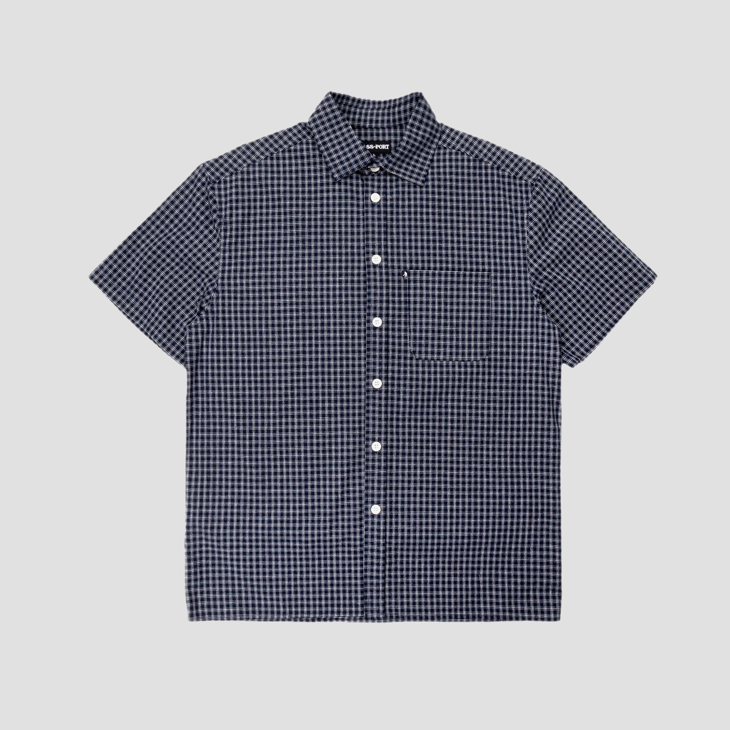 Passport Shortsleeve Workers Check Shirt Navy