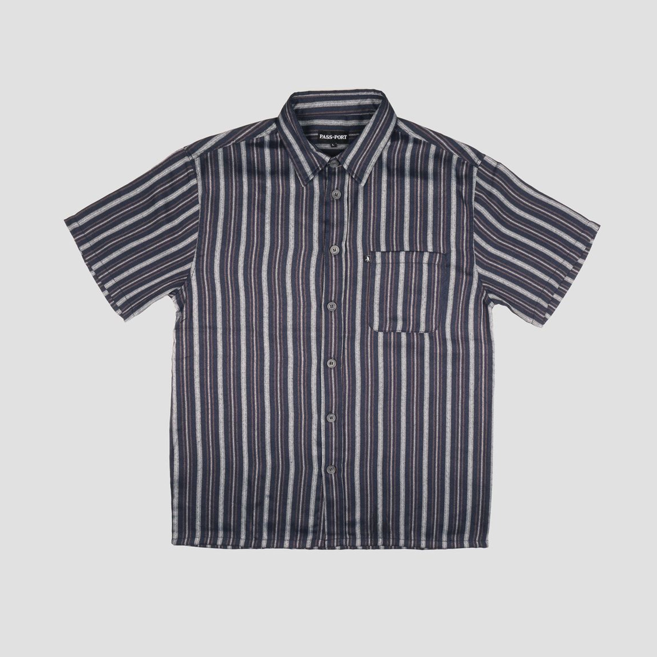 Passport Workers Stripe Shortsleeve Shirt Navy