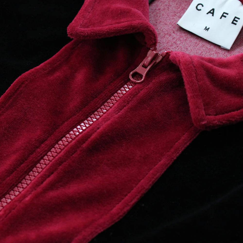 Skateboard Cafe Stripe Full Zip Velour Stripe Shirt Burgundy / Black