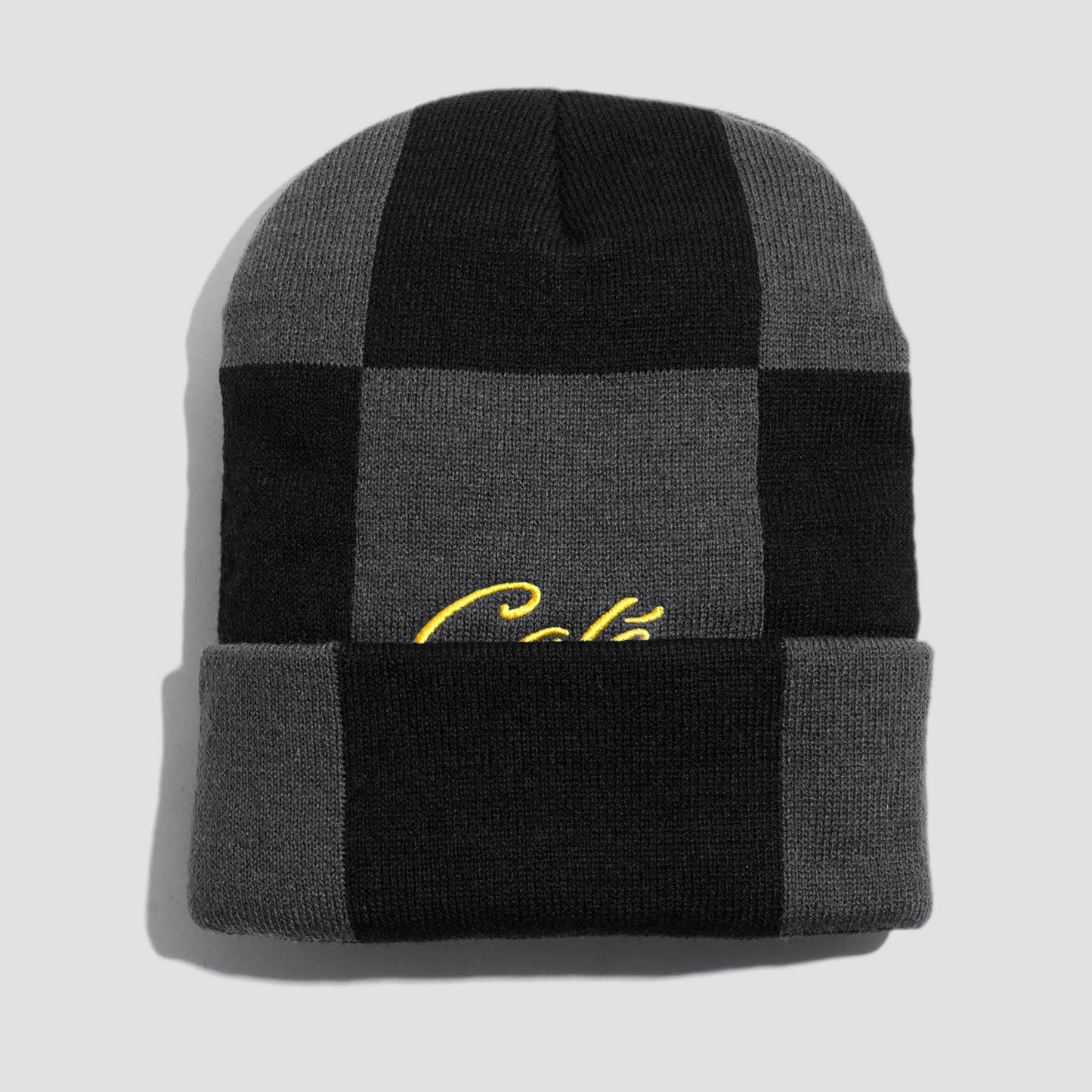 Skateboard Cafe Check Fold Beanie Charcoal / Black / Gold