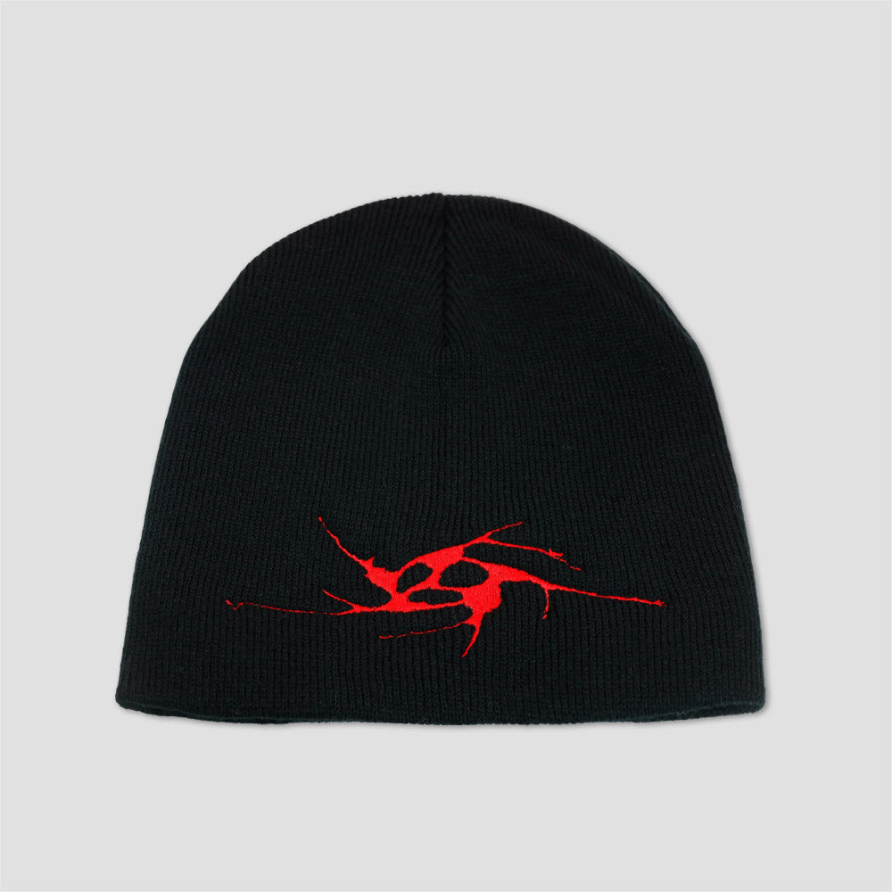 Limosine Spiral Skully Embroidered Beanie Black / Red