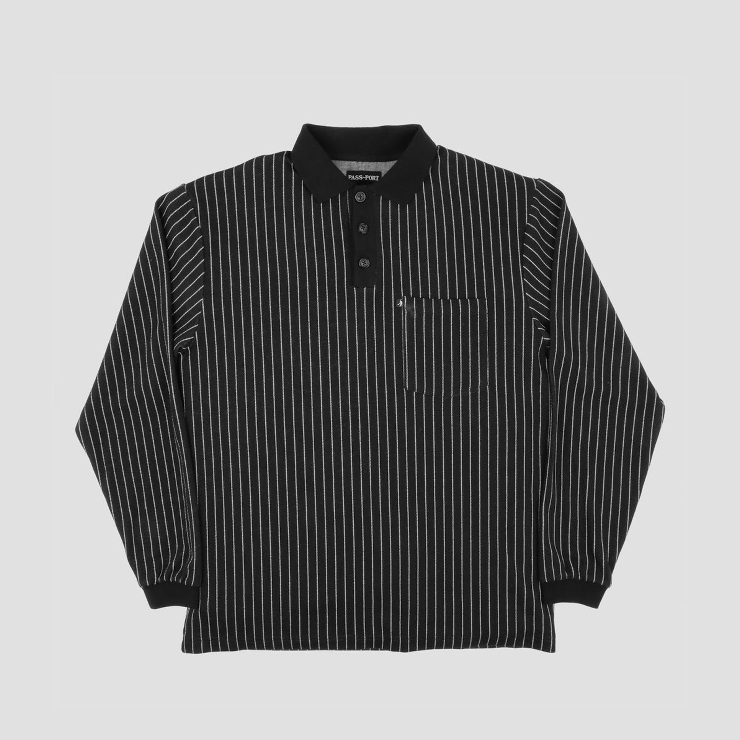 Passport Stripe Polo Longsleeve Black
