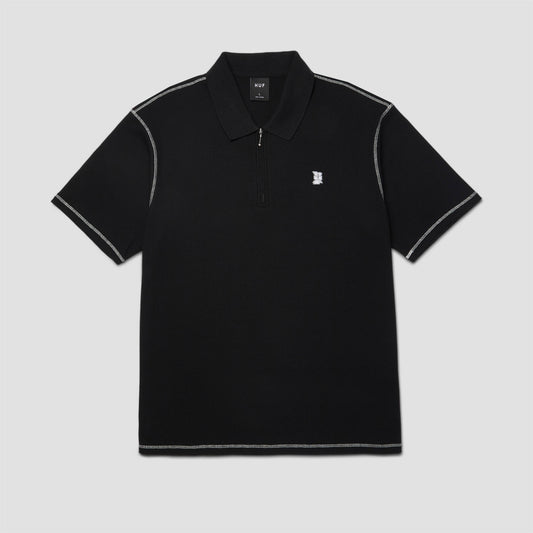 HUF Waffle Knit Contrast Shortsleeve Polo Top Black