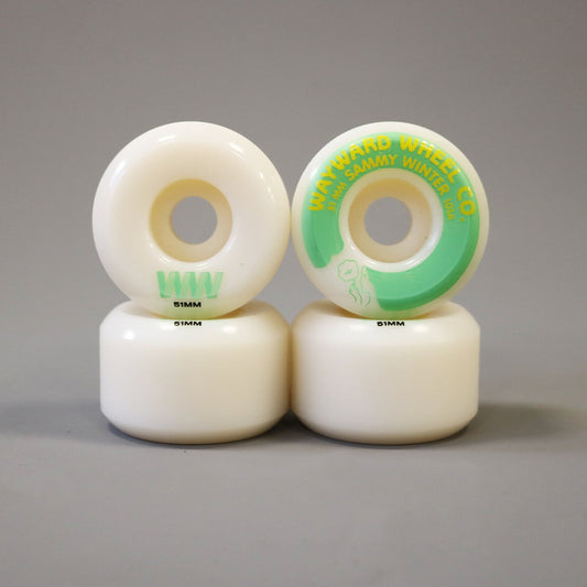 Wayward 51 mm 101a Sammy Winter Funnel Pro Skateboard Wheels White / Green