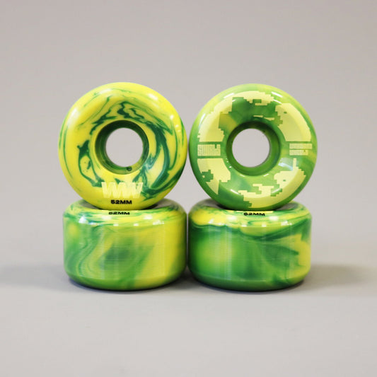 Wayward 52 mm 83b Swirl Formula Skateboard Wheels Green / Yellow