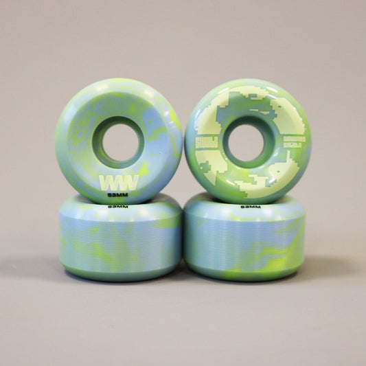 Wayward 53 mm 83b Swirl Formula Skateboard Wheels Neon Green / Baby Blue