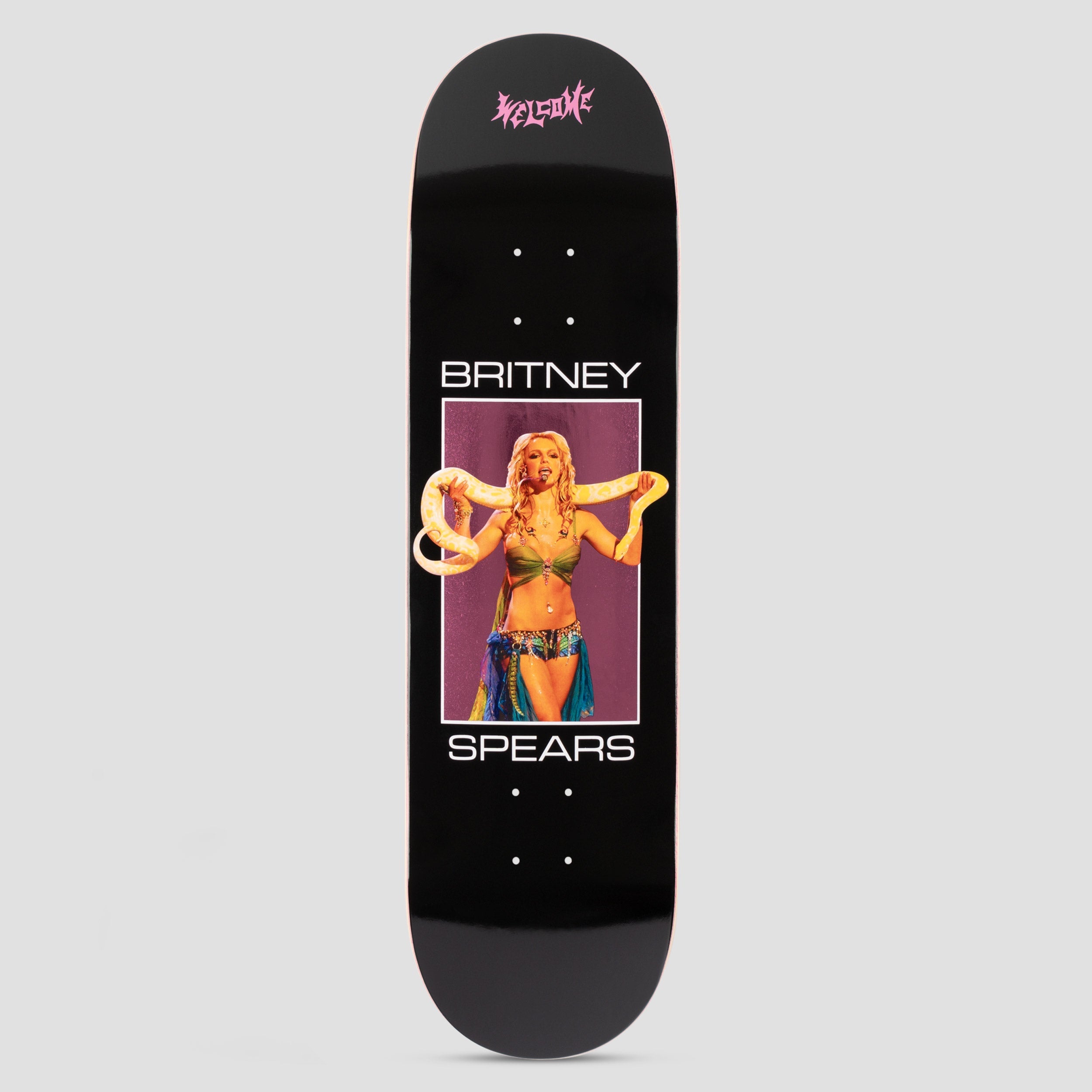 Welcome X Britney 8.5 Snake on Popsicle Skateboard Deck Black/Pink Foil